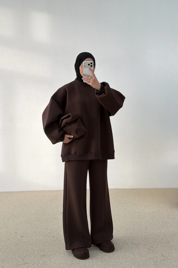 ŞARDONLU SWEAT TAKIM kahve