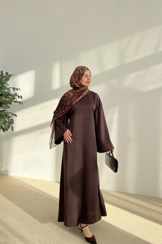 SATEN AYARLANABİLİR BEL ELBİSE kahve