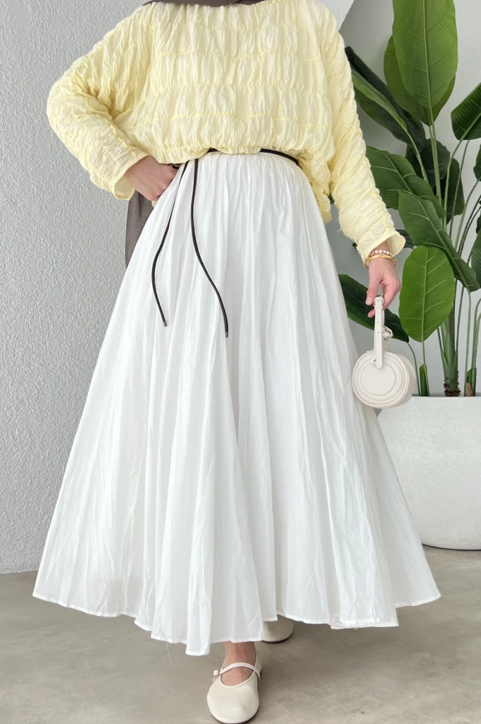 Beli lastikli Vual Etek/beyaz