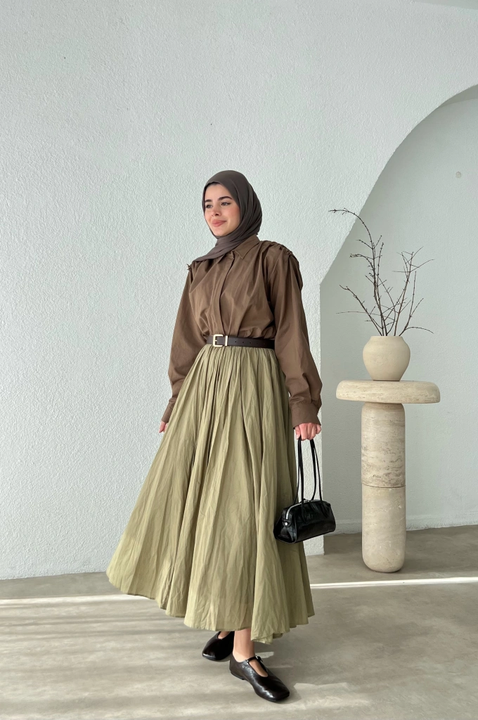 3002 SIK PİLE ASTARLI PAMUK VUAL ETEK/////YEŞİL