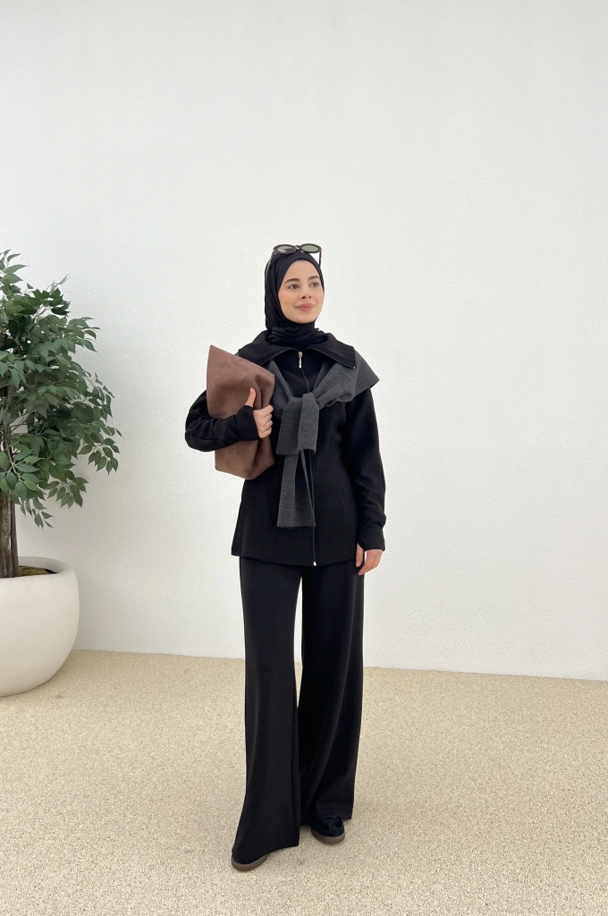 Spor parmak geçirmeli takım siyah