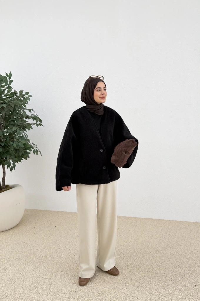 V YAKA PREMİUM KABAN siyah