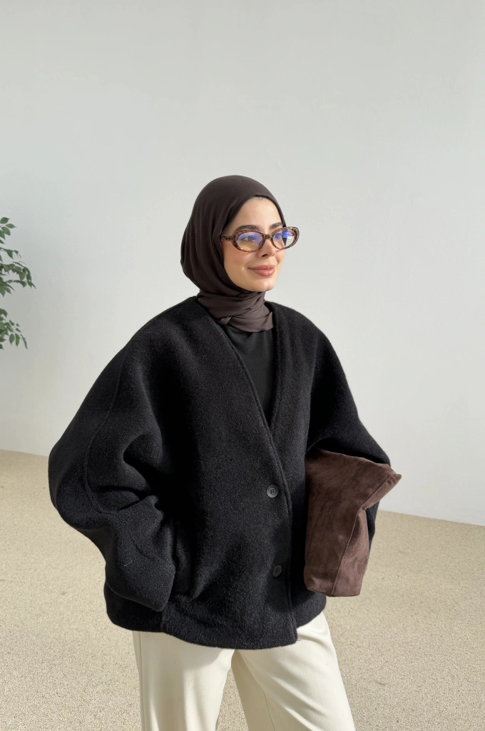 V YAKA PREMİUM KABAN siyah