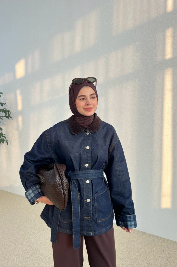 VİNTG KADİFE YAKA KOT CEKET