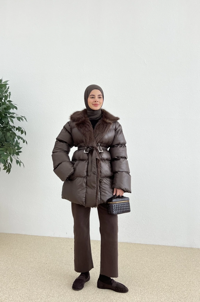 YAKA KÜRK DETAY PREMİUM MONT acı kahve