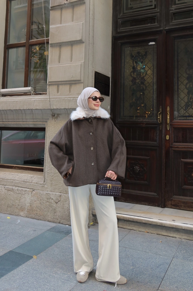 YAKASI KÜRK ZR KABAN kahve