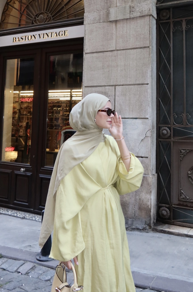 CH YANDAN BAĞLAMALI ZARİF ELBİSE yeşil