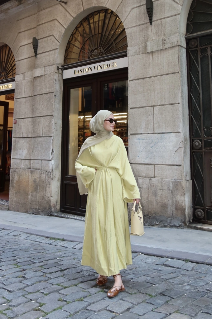 CH YANDAN BAĞLAMALI ZARİF ELBİSE yeşil