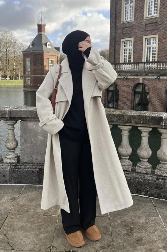 YÜKSEK KALİTE PREMİUM YÜN DOKUMA KOL DETAYLI KABAN