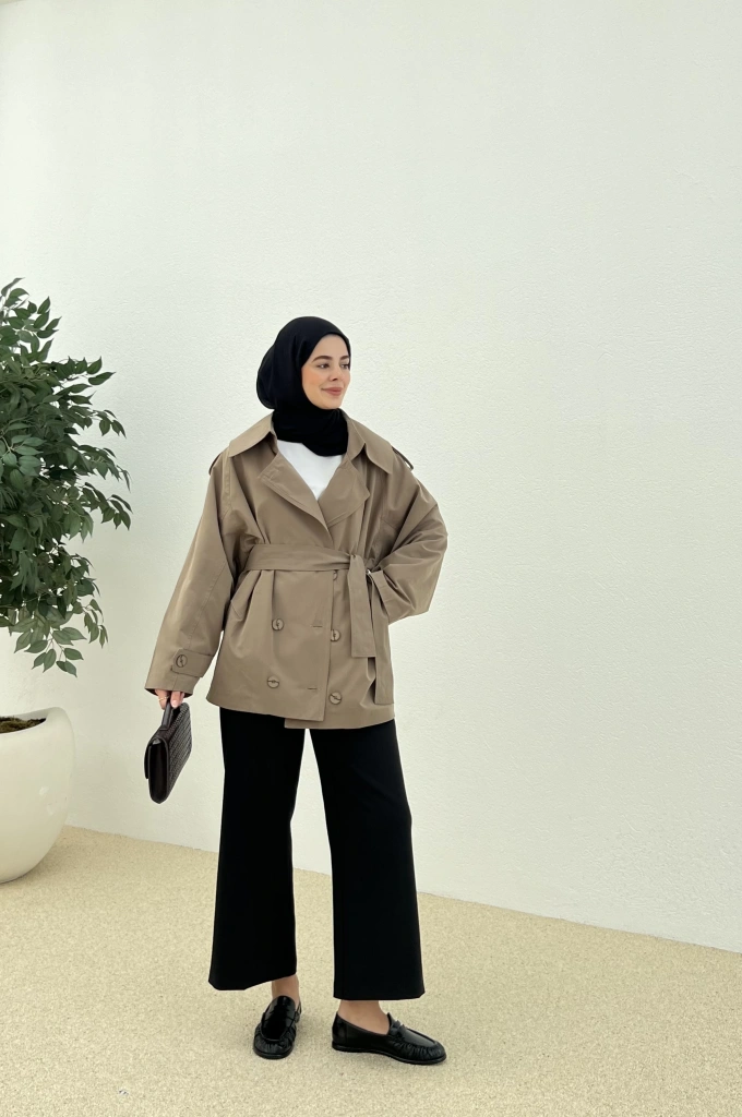 YÜKSEK KALİTE TRENÇKOT koyu taş