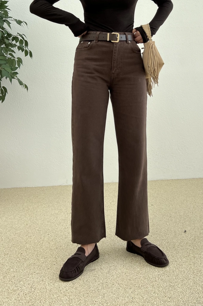 Zara Model Ultra Yüksek Belli Kesik Düz Paça Jeans acı kahve