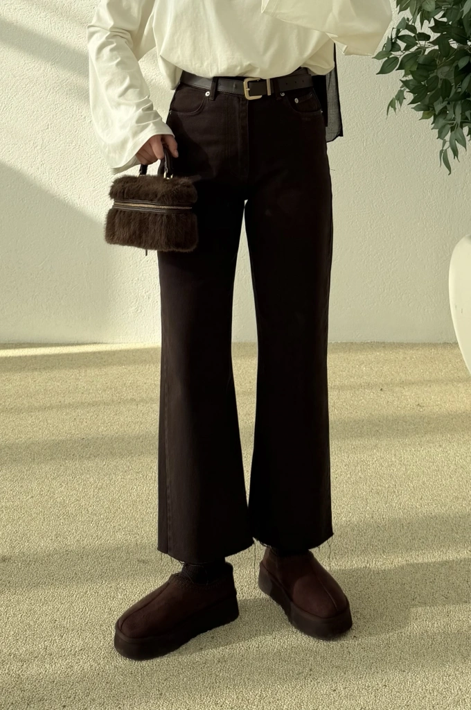 Zara Model Ultra Yüksek Belli Kesik Düz Paça Jeans acı kahve