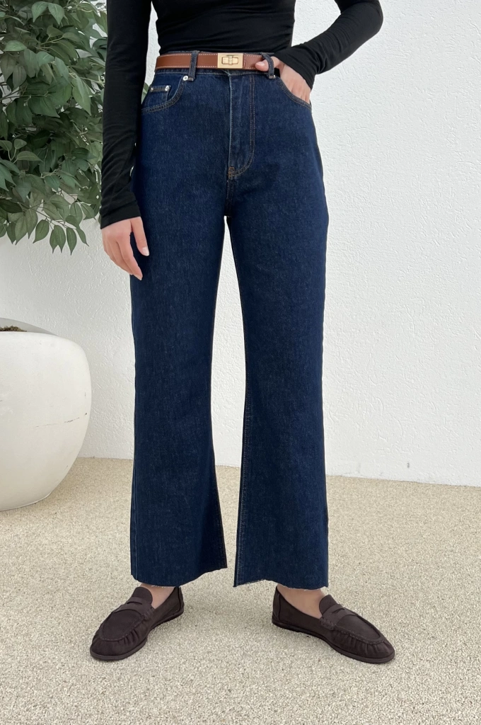 B Zara Model Ultra Yüksek Belli Kesik Düz Paça Jeans koyu lacivert