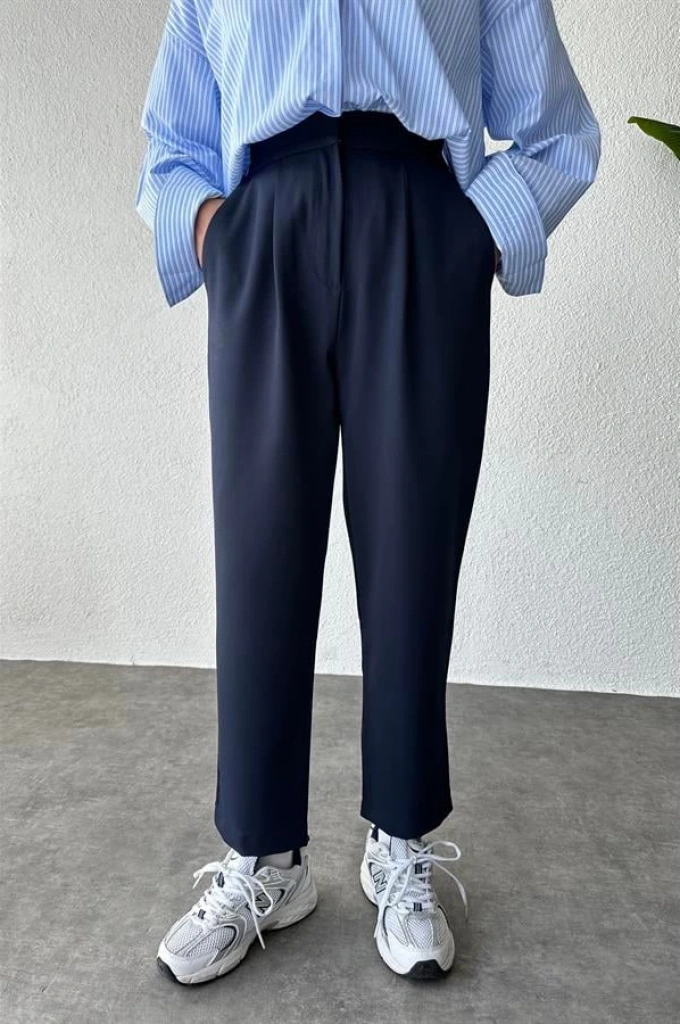 belı lastıklı Yüksek belli lacivert pantolon