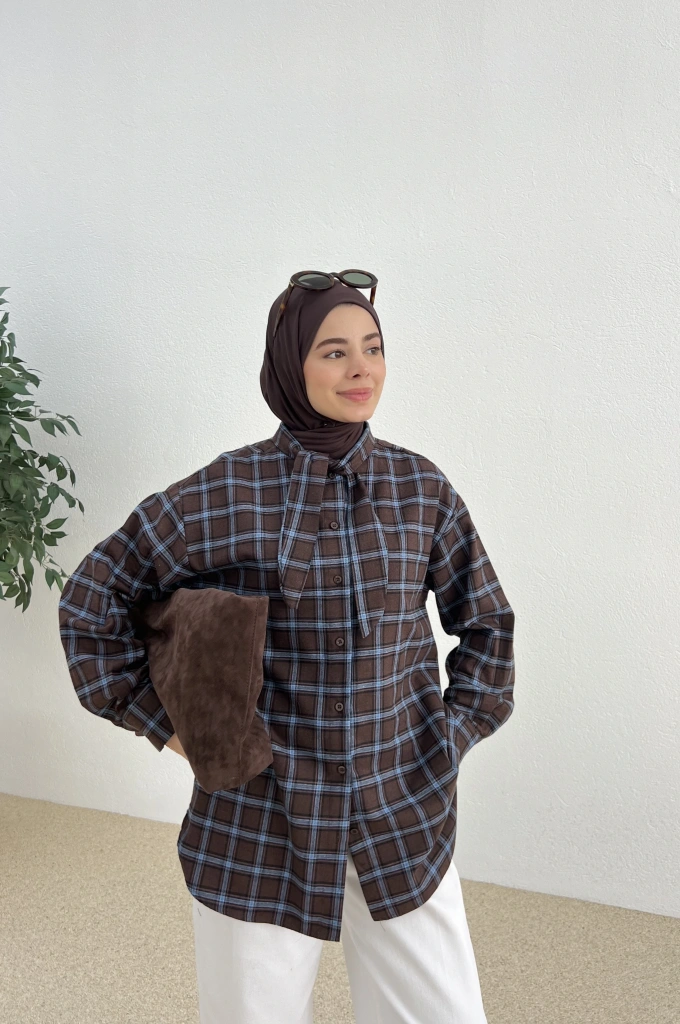 ZR BOYUNDAN BAĞLAMALI GÖMLEK mavi geçişli