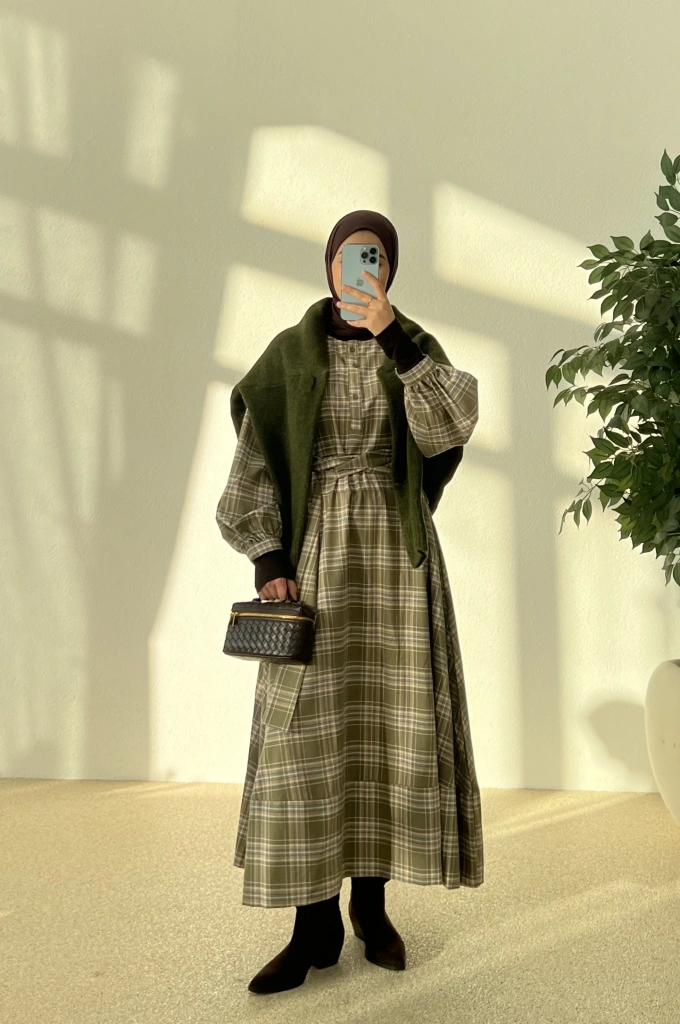 ZR KARELİ GÖMLEK ELBİSE AÇIK YEŞİL