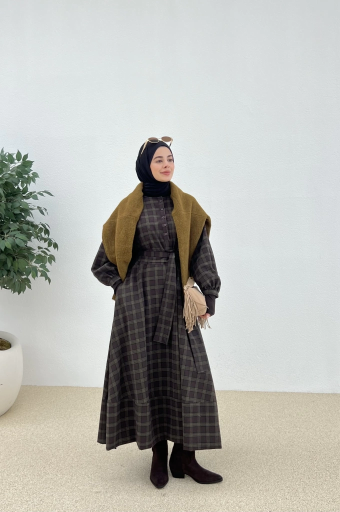 ZR KARELİ GÖMLEK ELBİSE yeşil