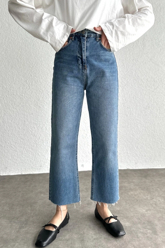 Zr Muadili Ultra Yüksek Bel Straight Fit Model Jeans koyu