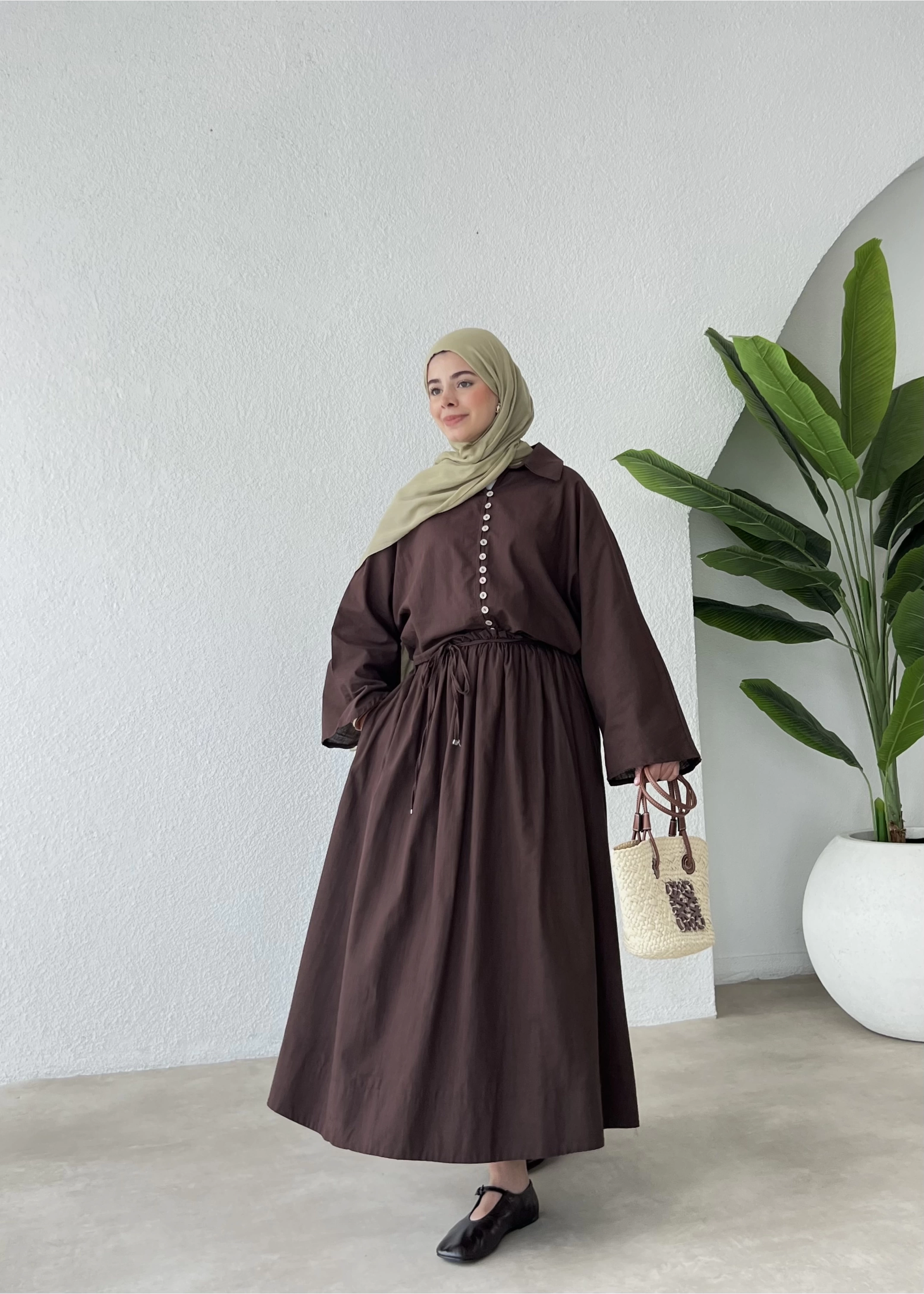 %100 keten Allaçatı takım kahvee