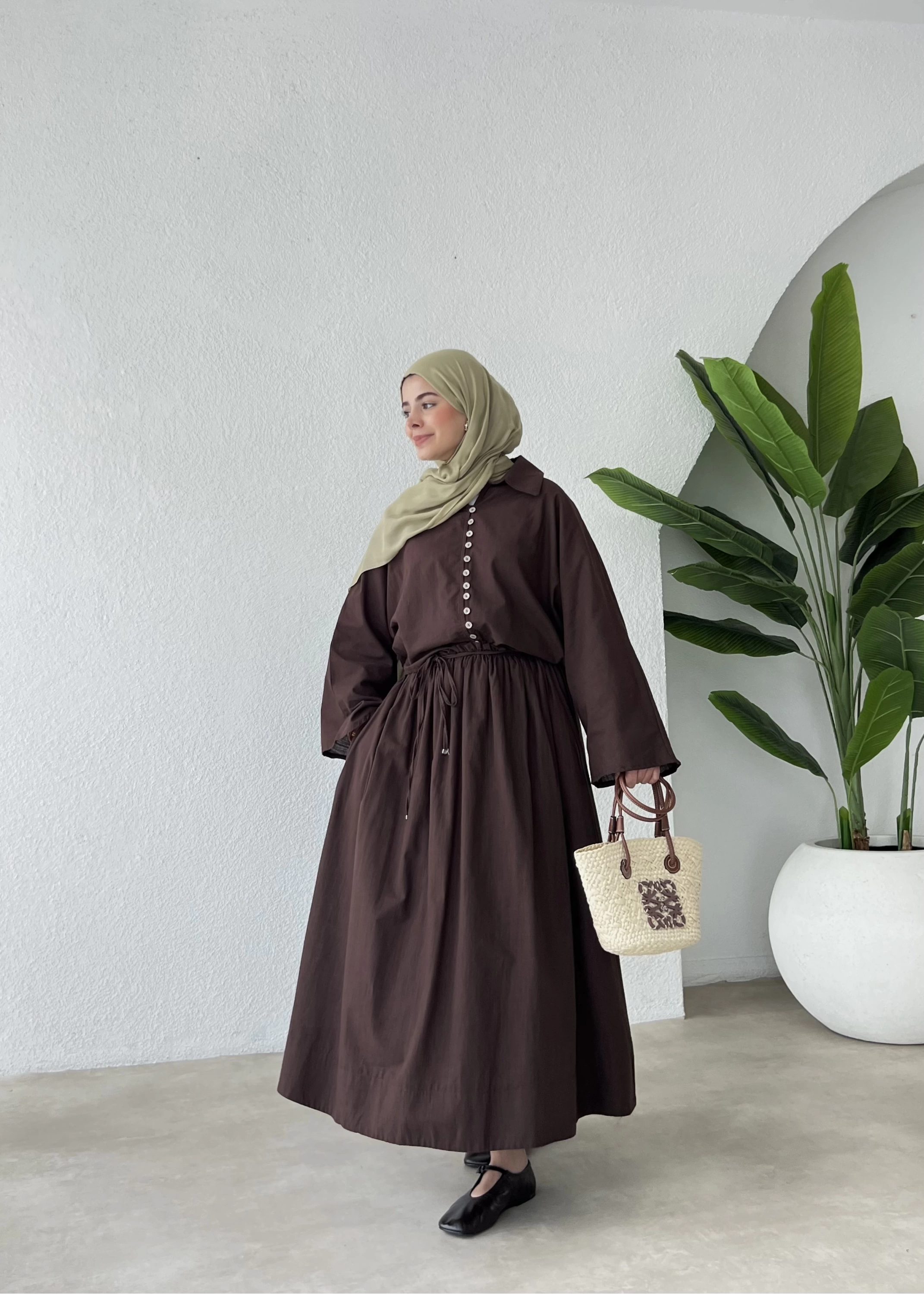 %100 keten Allaçatı takım kahvee