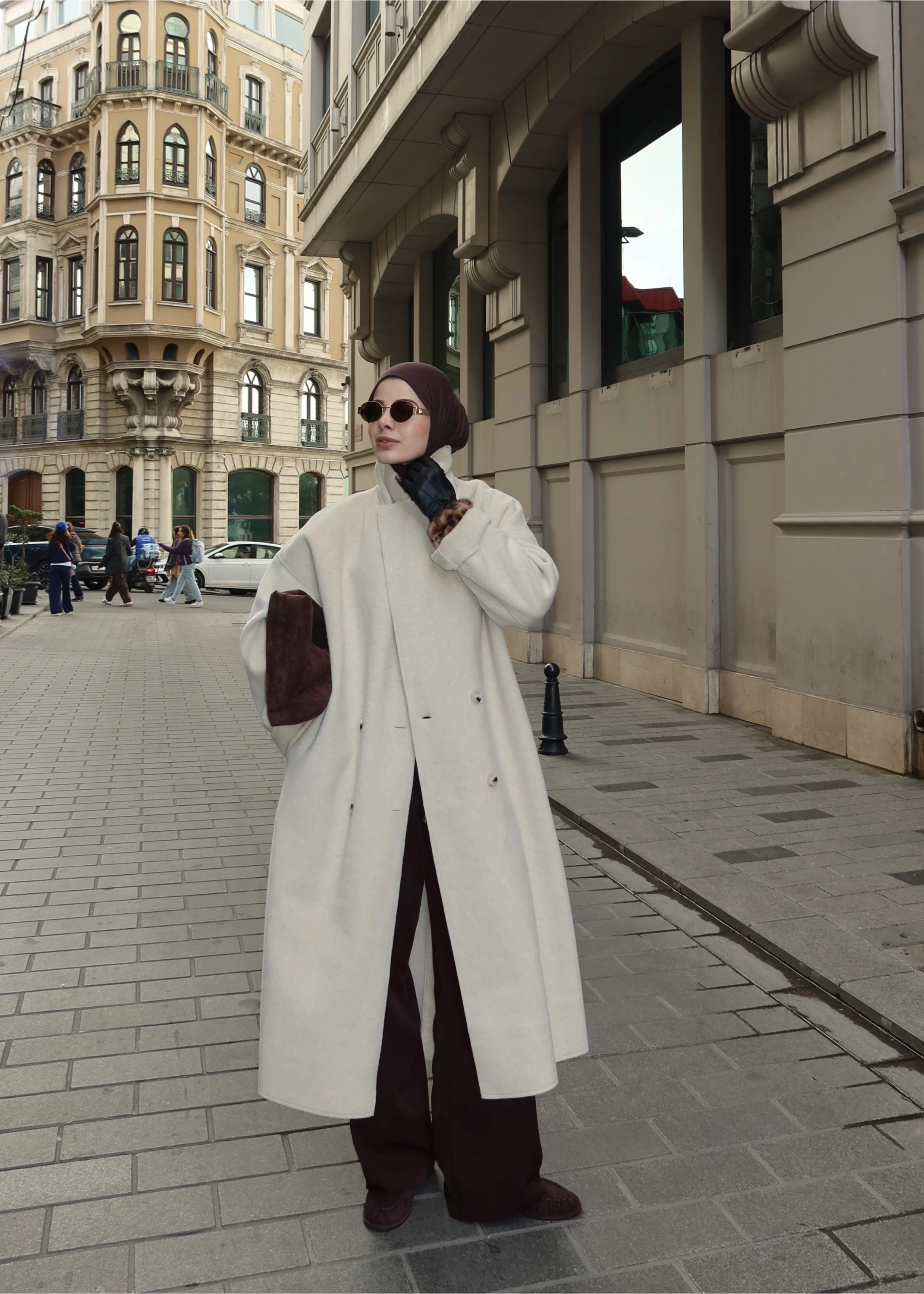 %100 YÜN UZUN KABAN bej