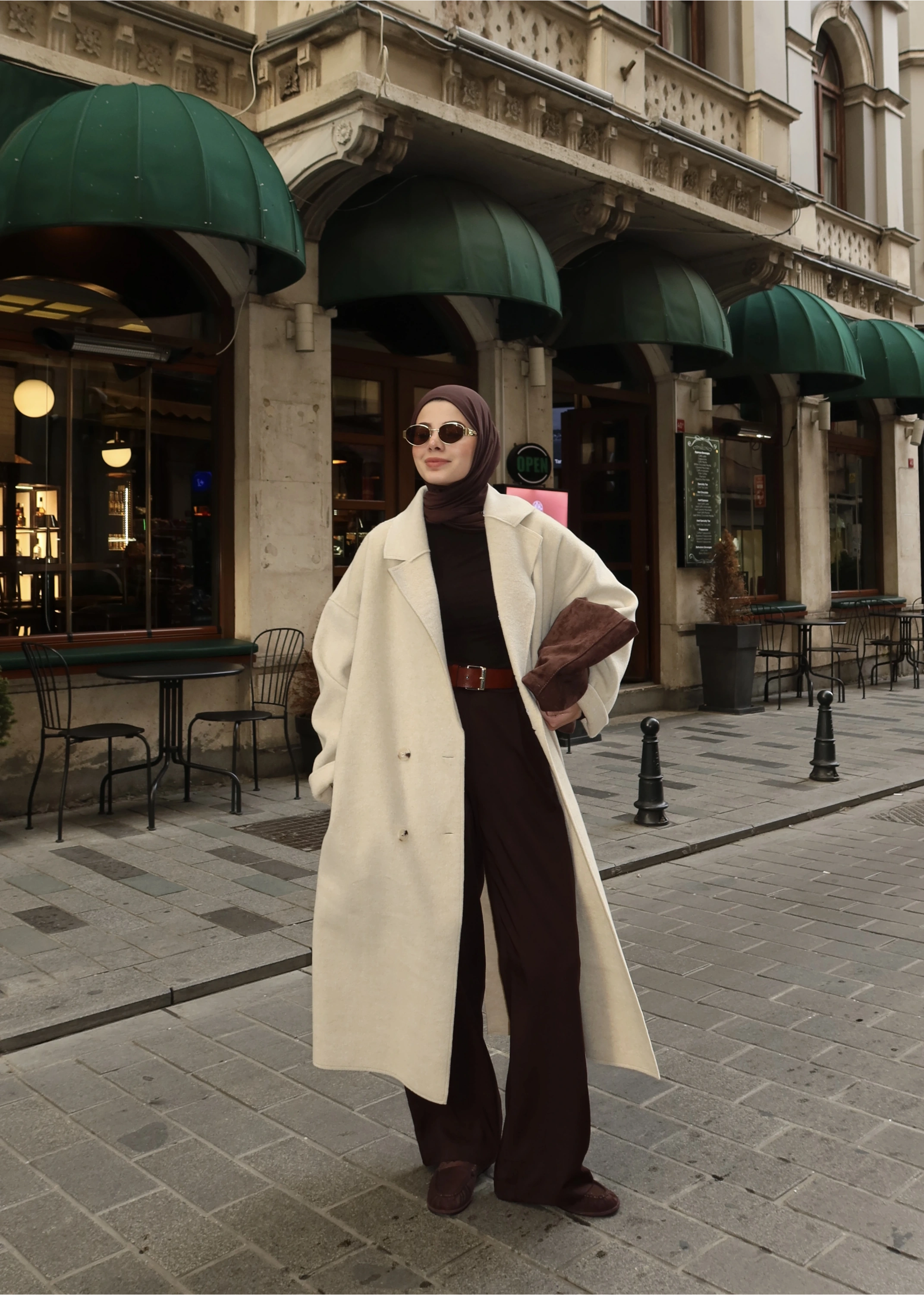 %100 YÜN UZUN KABAN bej