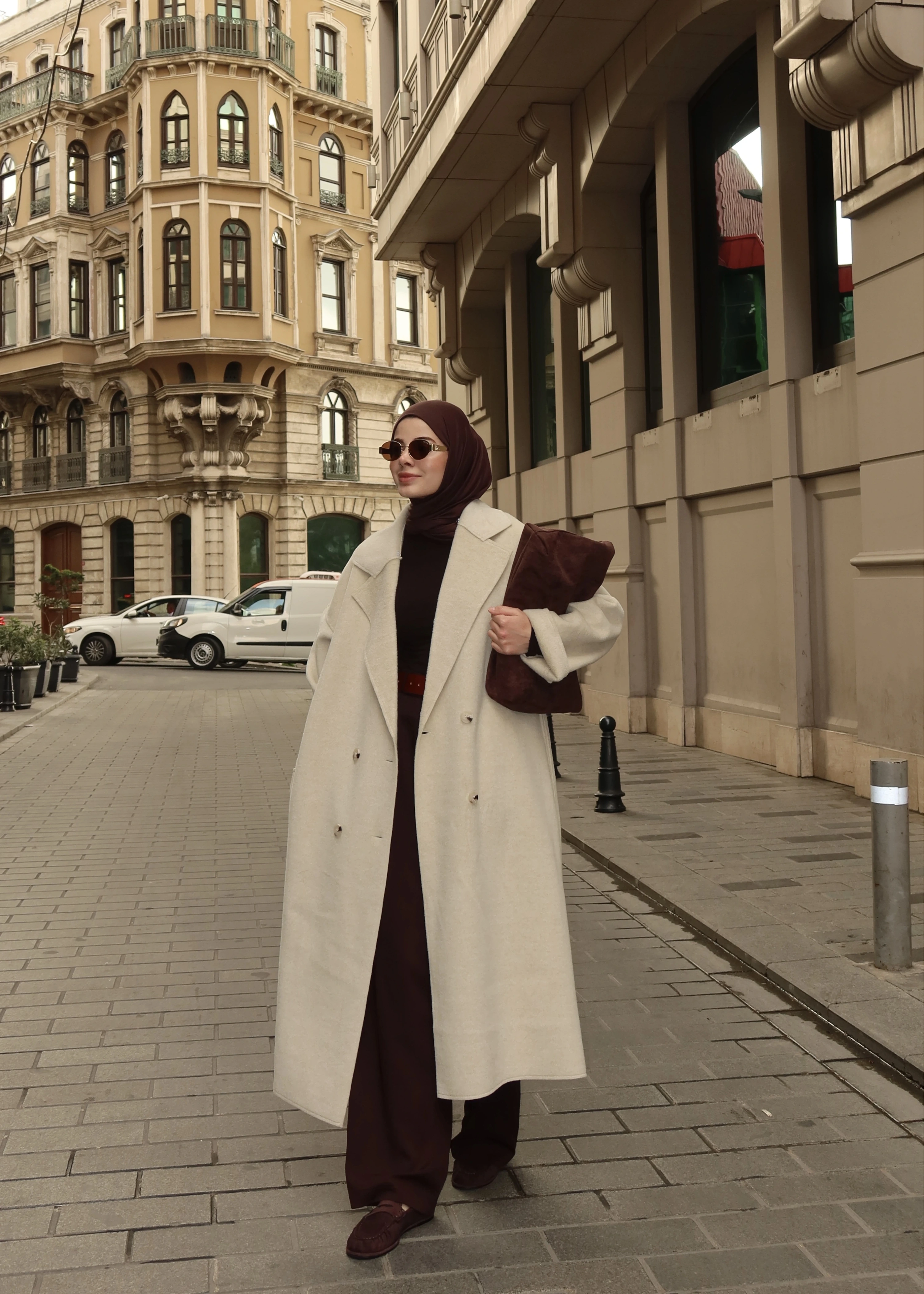 %100 YÜN UZUN KABAN bej