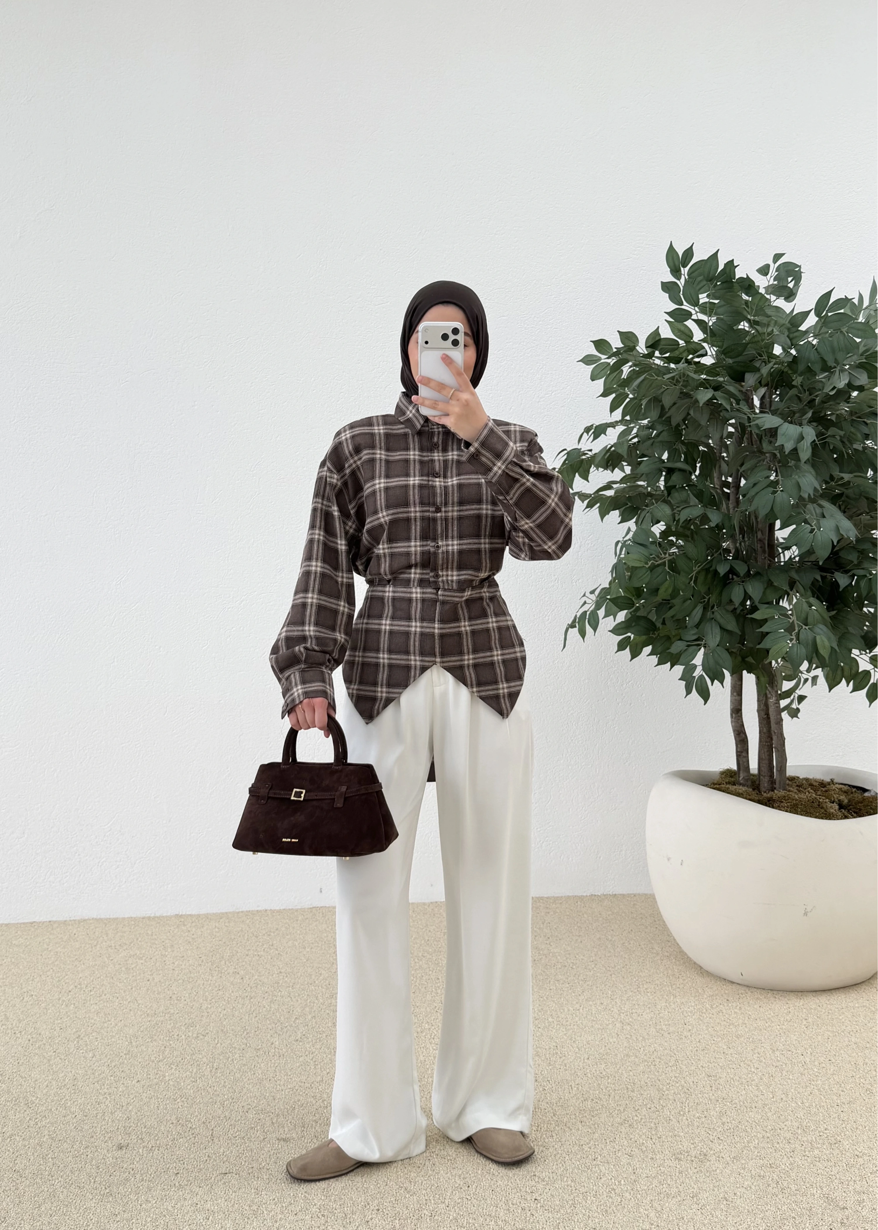 (ASİMETRİK GÖMLEK KAHVE )