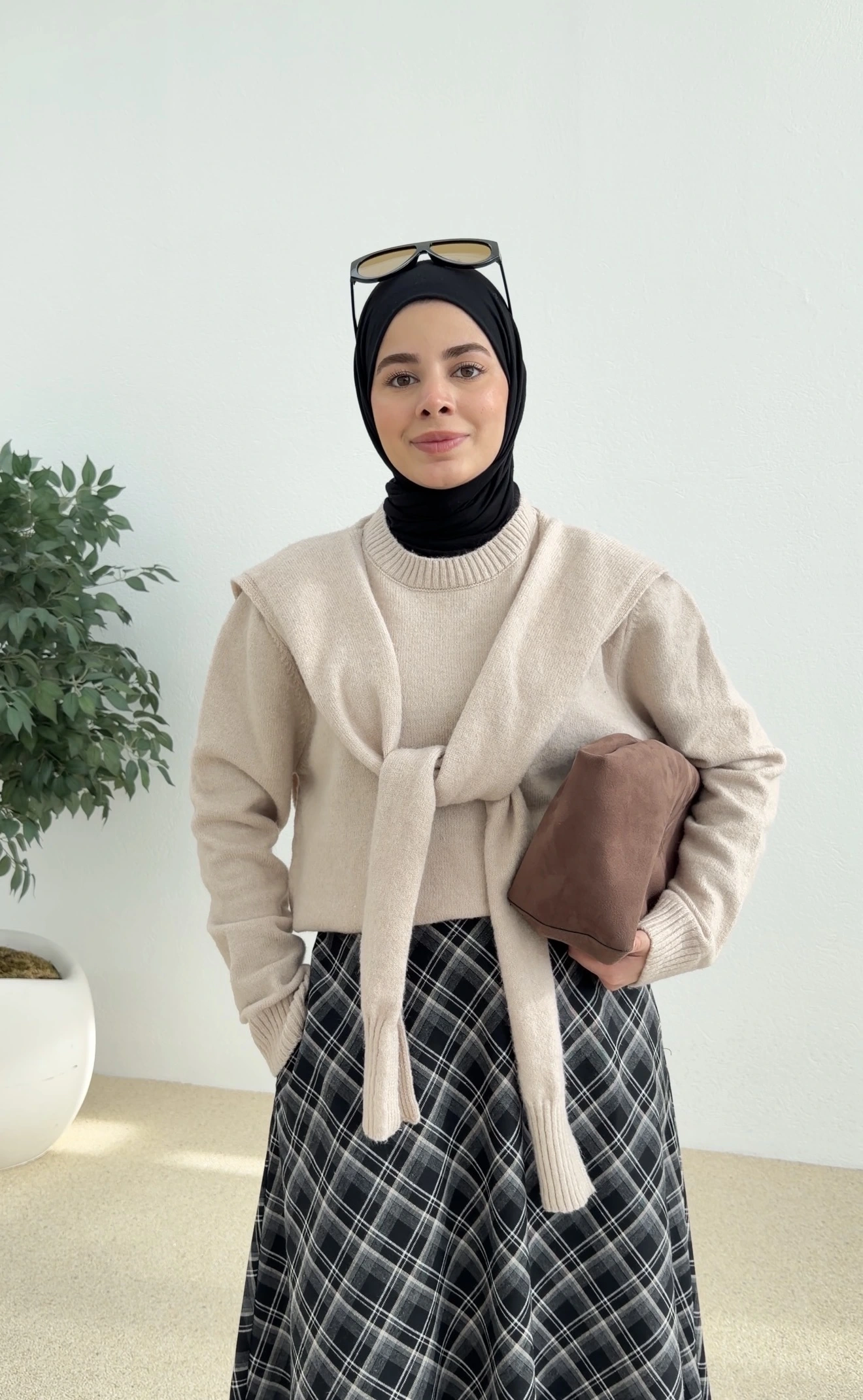 &Kendinden atkılı kazak bej &