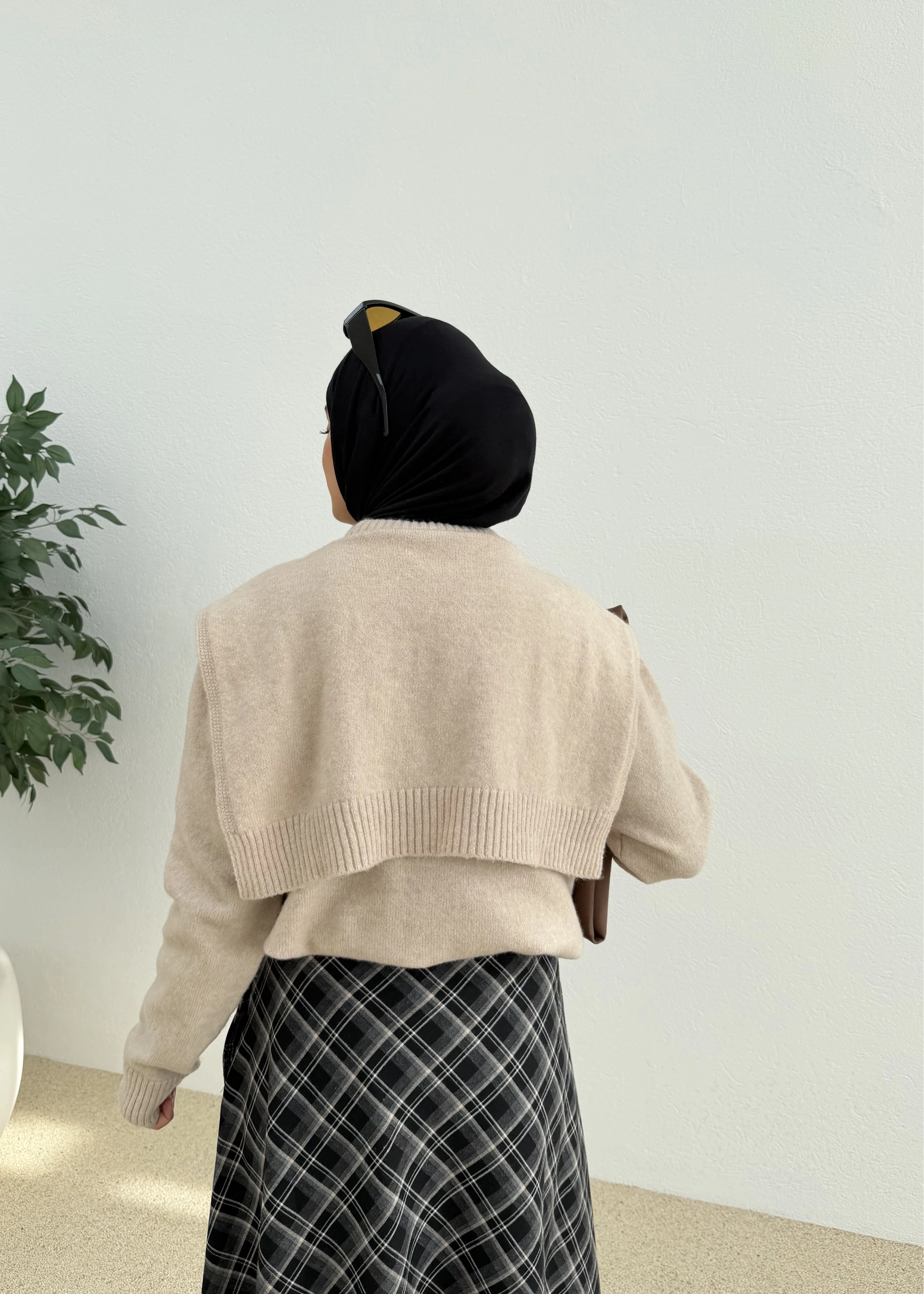 &Kendinden atkılı kazak bej &