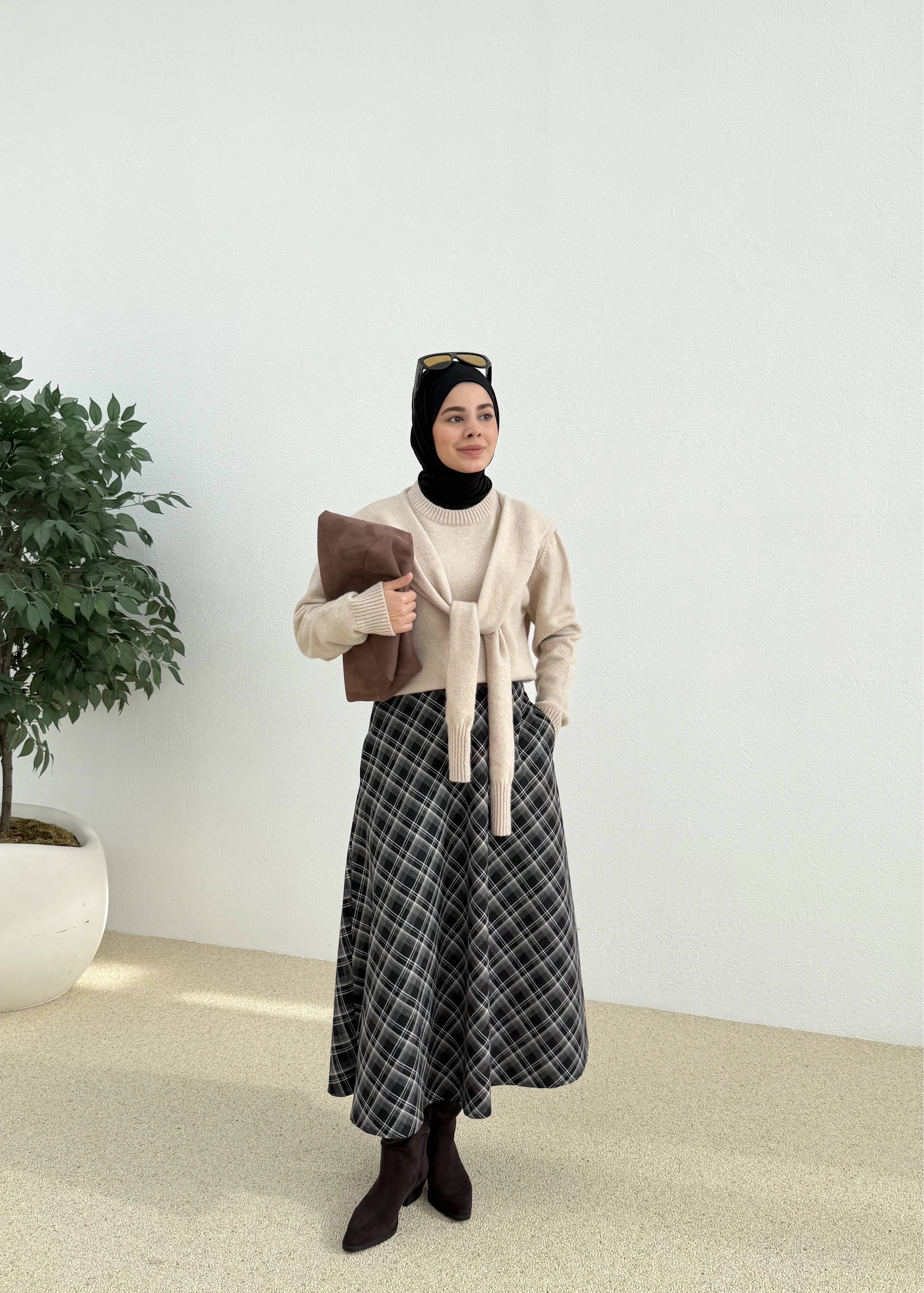 &Kendinden atkılı kazak bej &