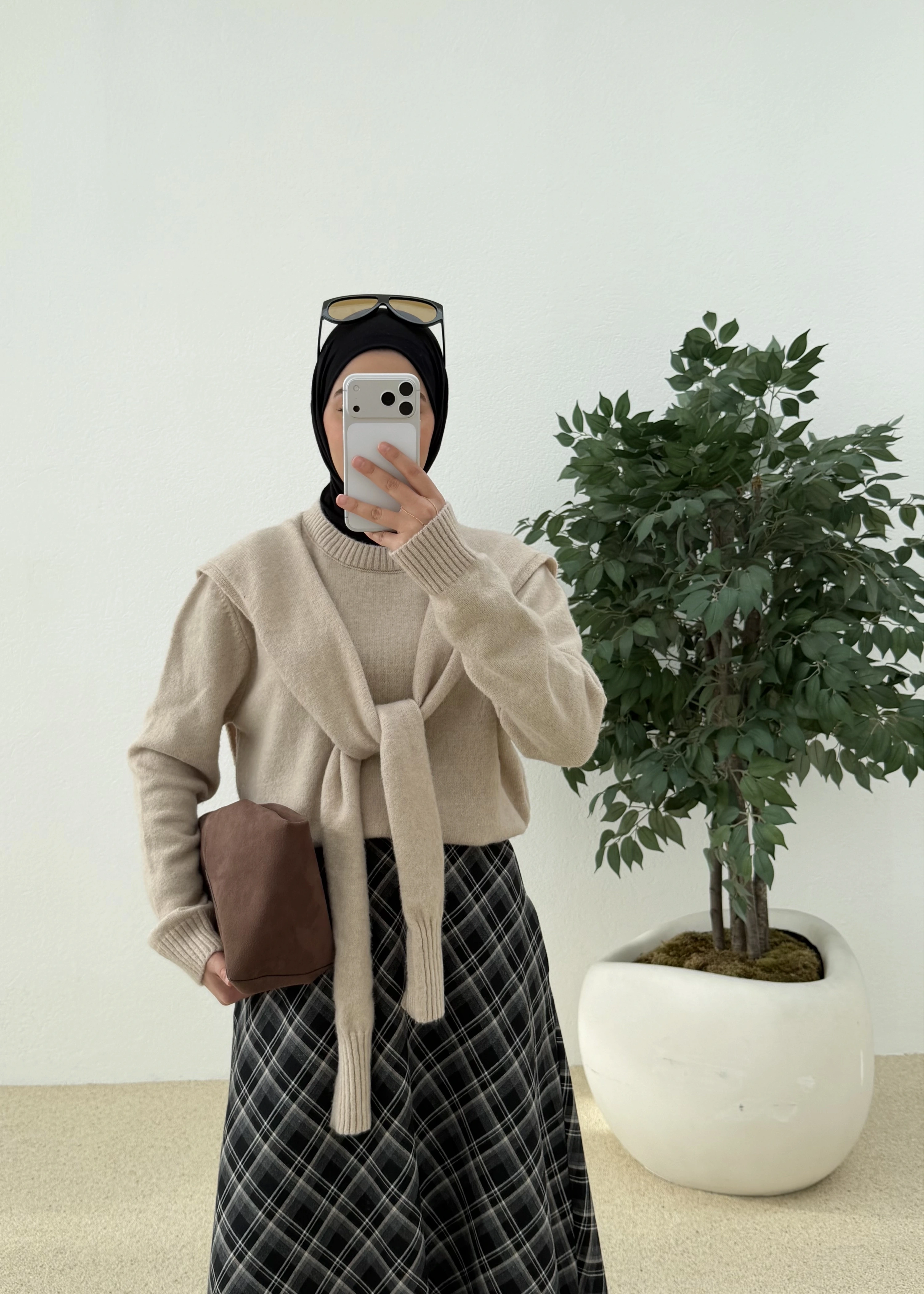 &Kendinden atkılı kazak bej &