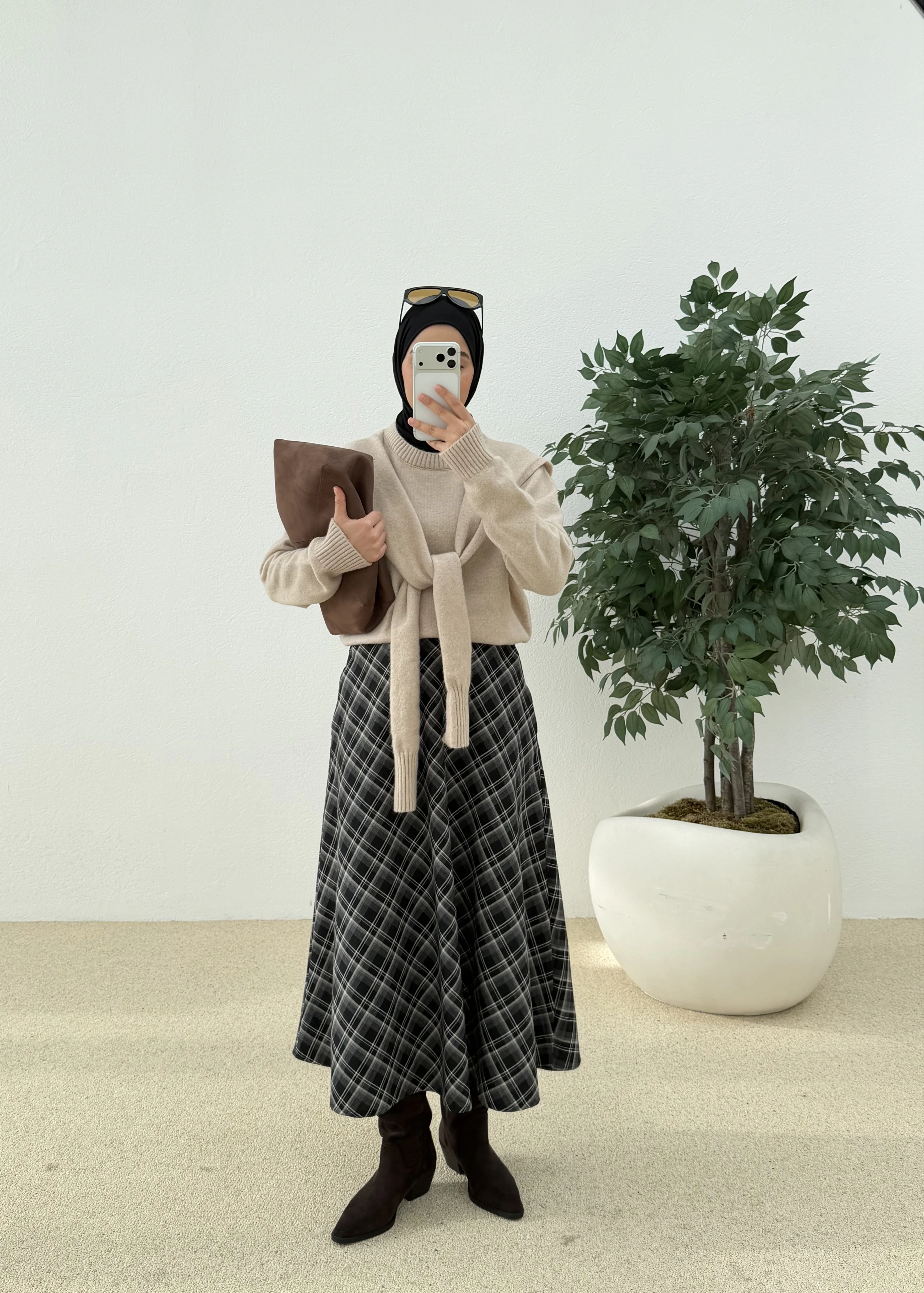 &Kendinden atkılı kazak bej &