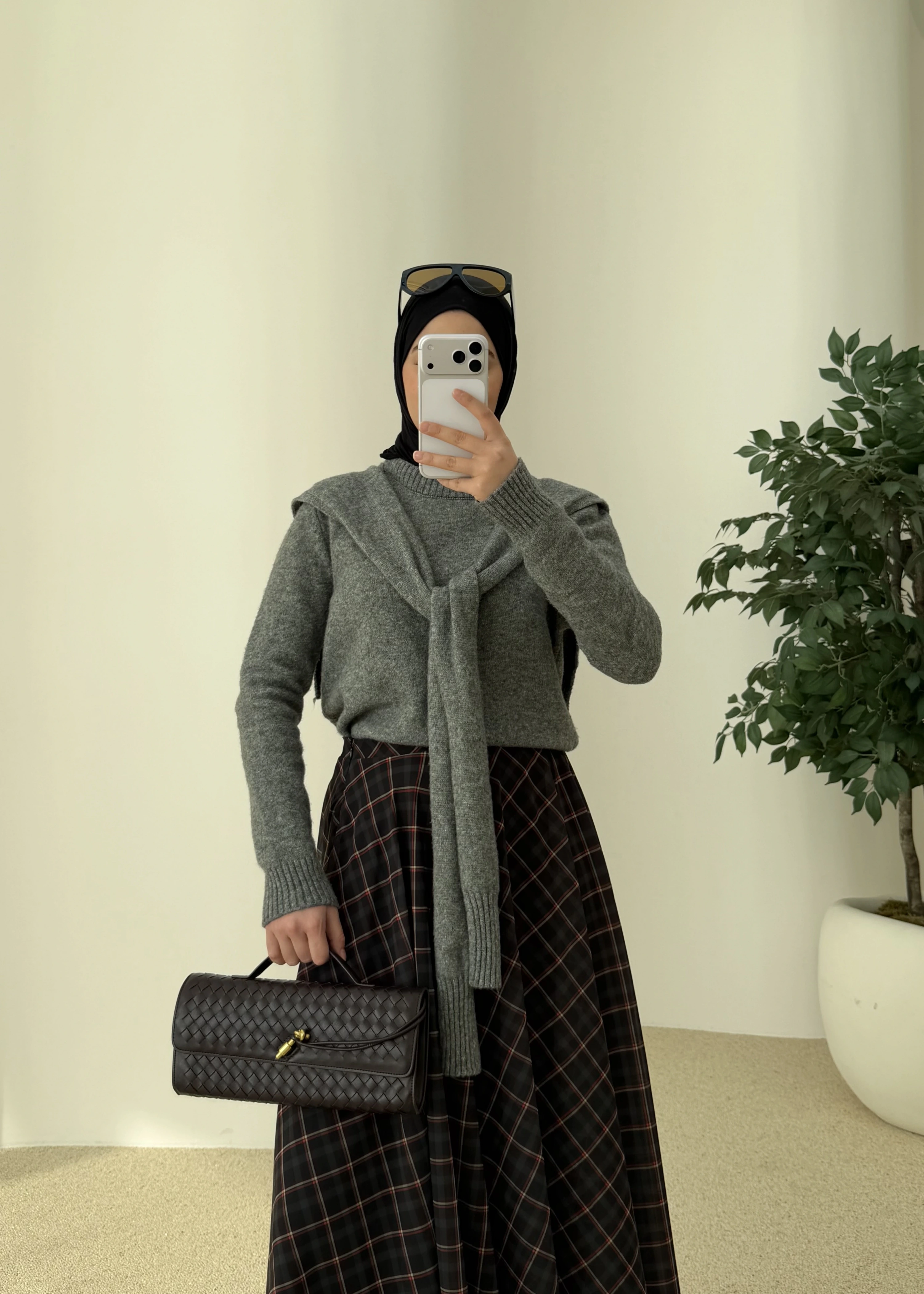 &Kendinden atkılı kazak gri&