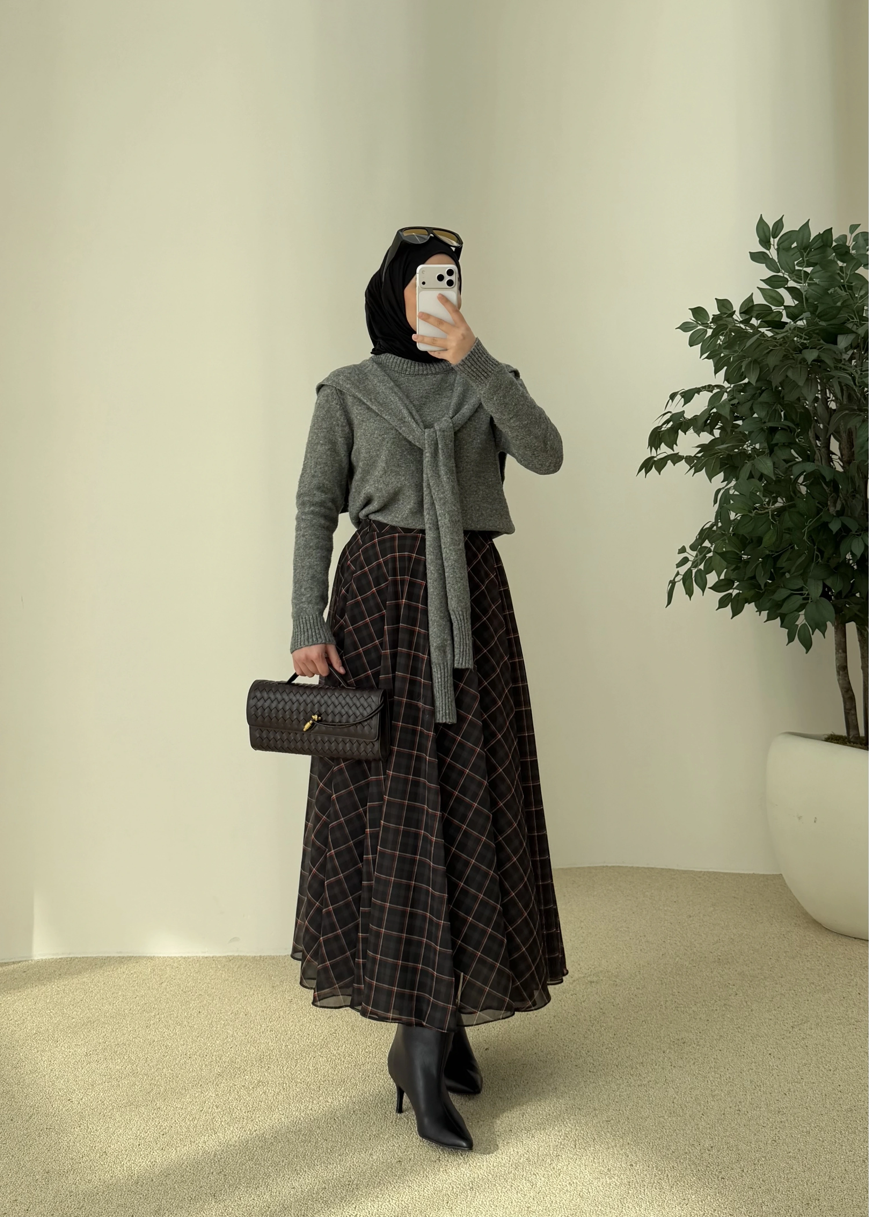 &Kendinden atkılı kazak gri&