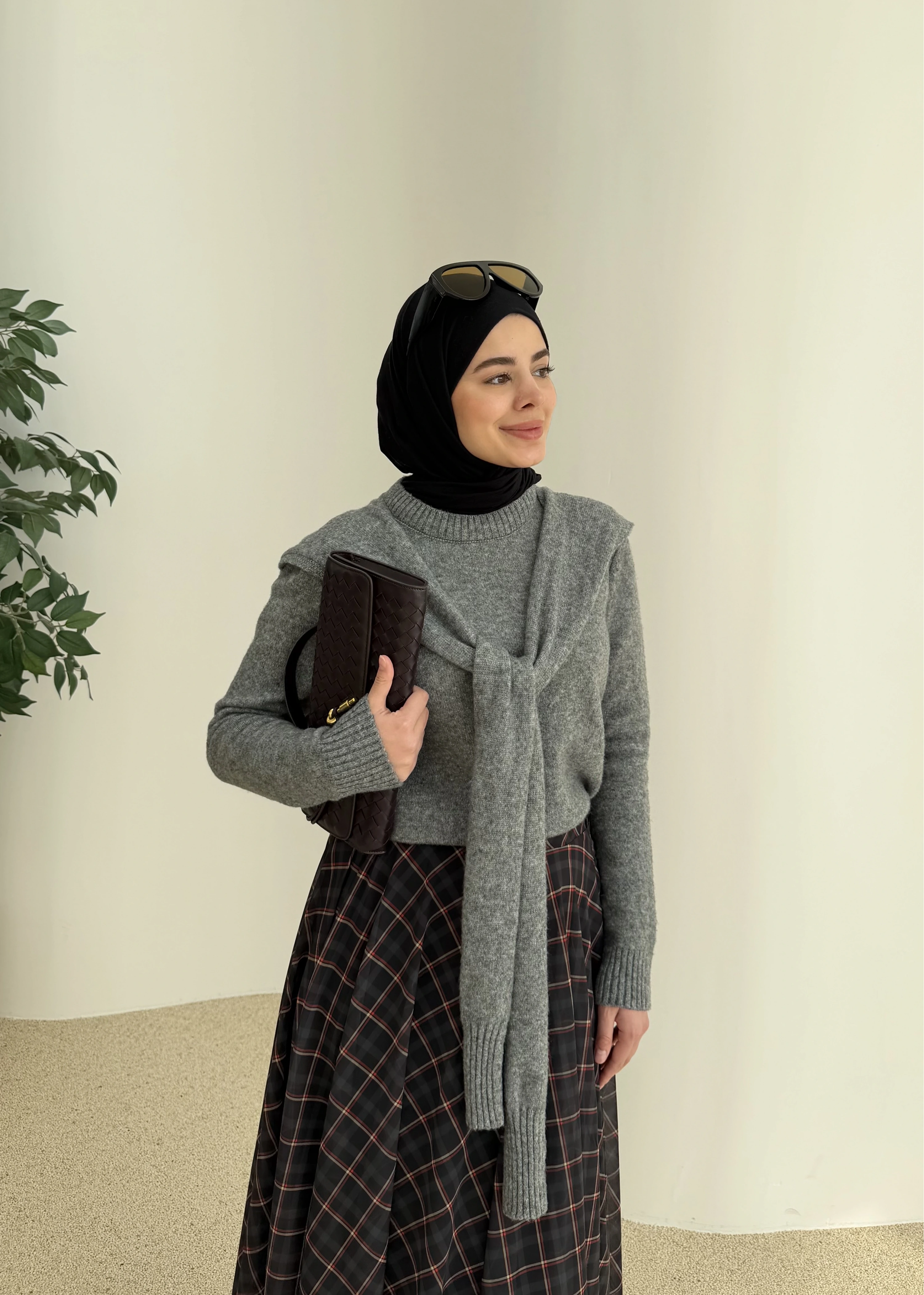 &Kendinden atkılı kazak gri&