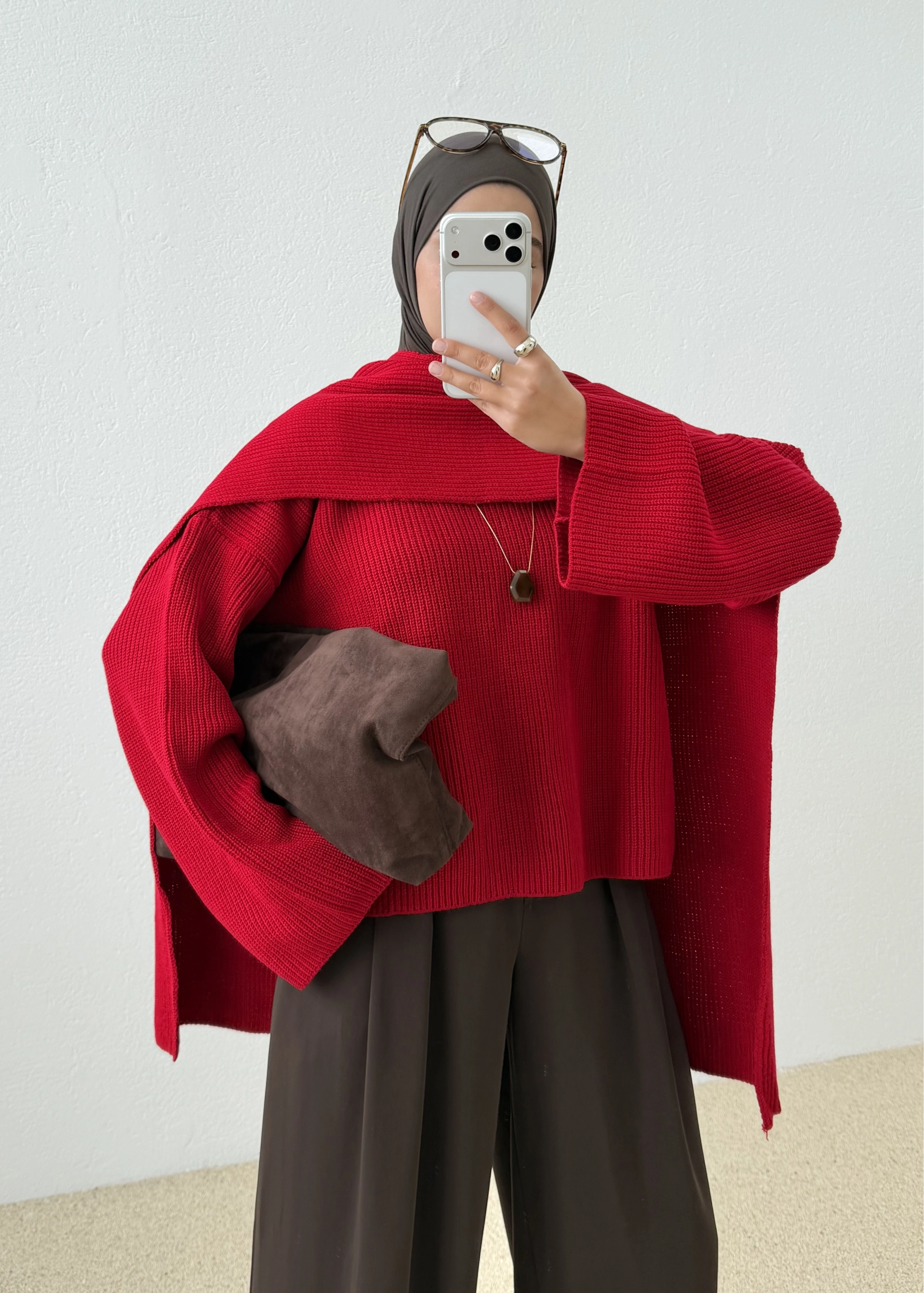 1025 ŞALLI TRİKO KAZAK KIRMIZI