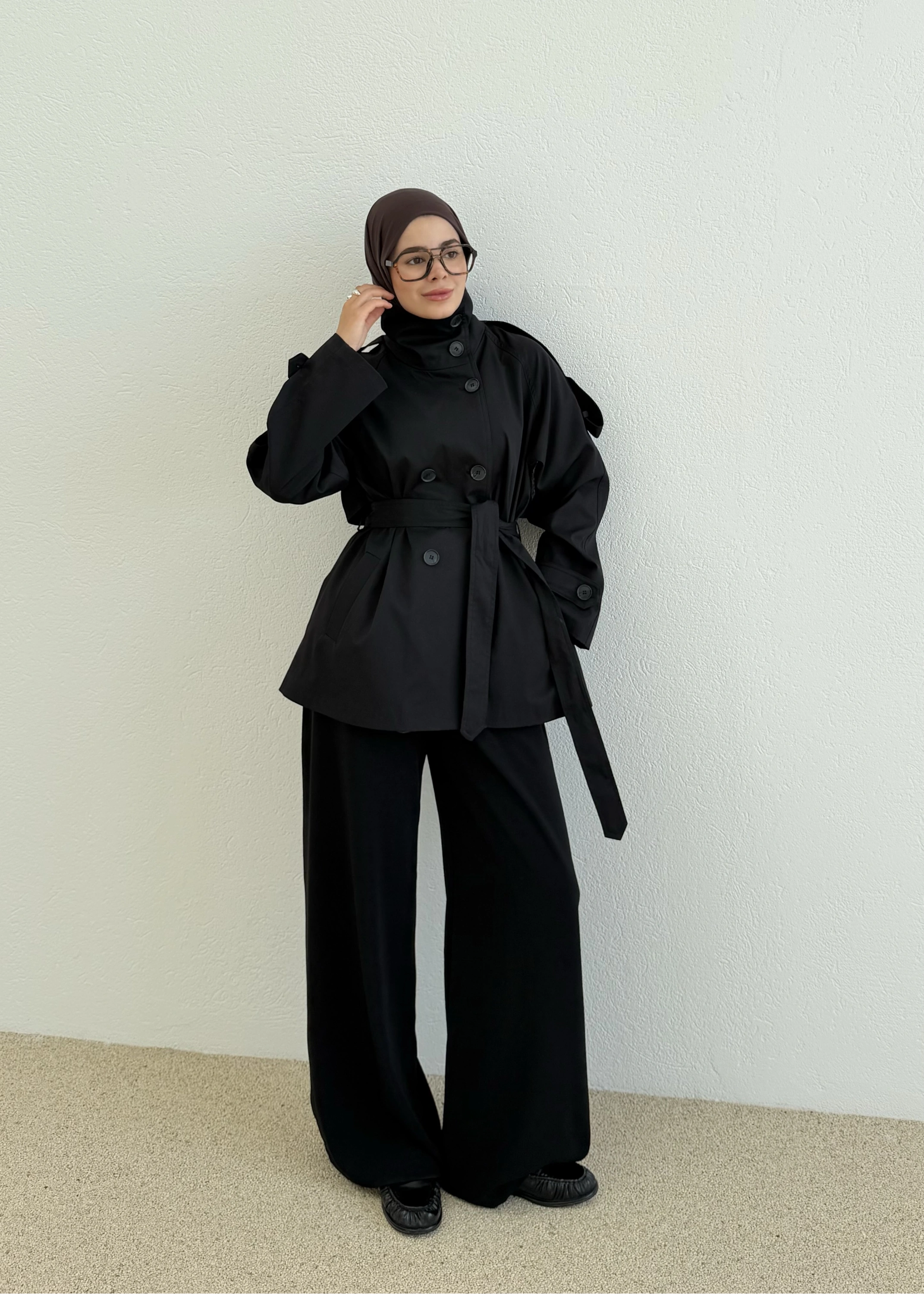 1230 LİA DİK PREMİUM TRENCKOT SİYAH