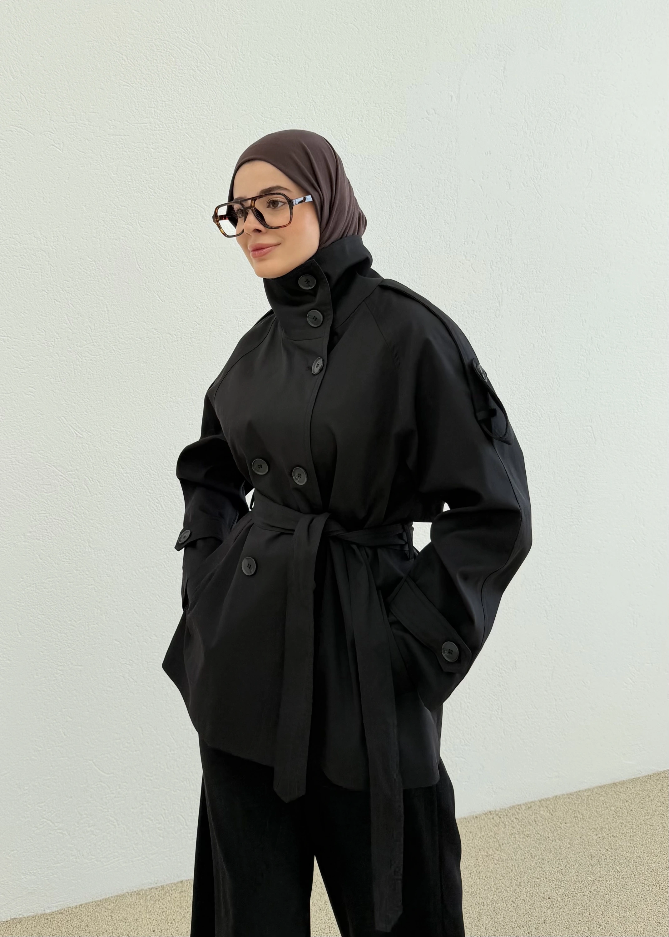 1230 LİA DİK PREMİUM TRENCKOT SİYAH