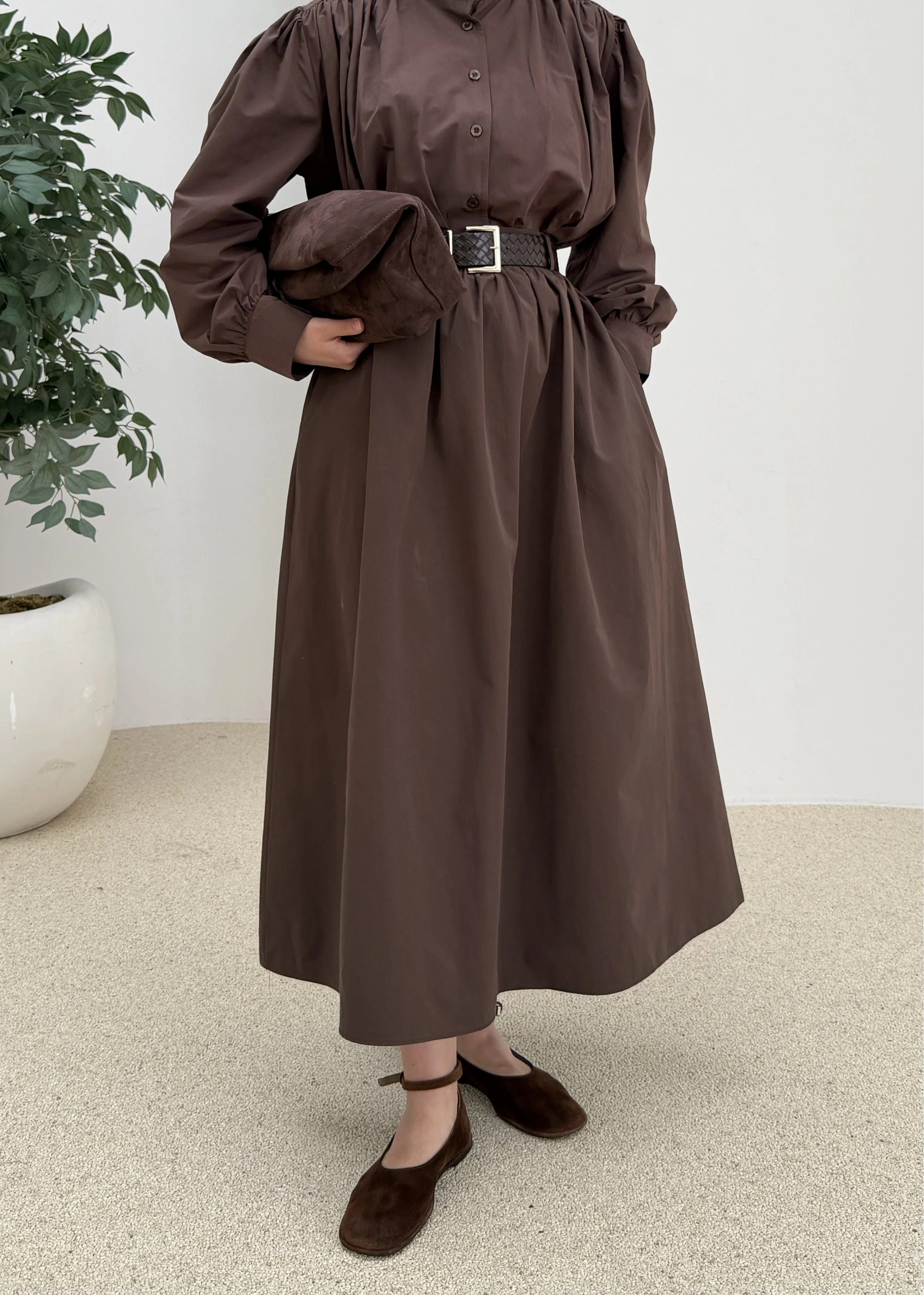 1273 KEMERLİ BÜZGÜLÜ ETEK KAHVE