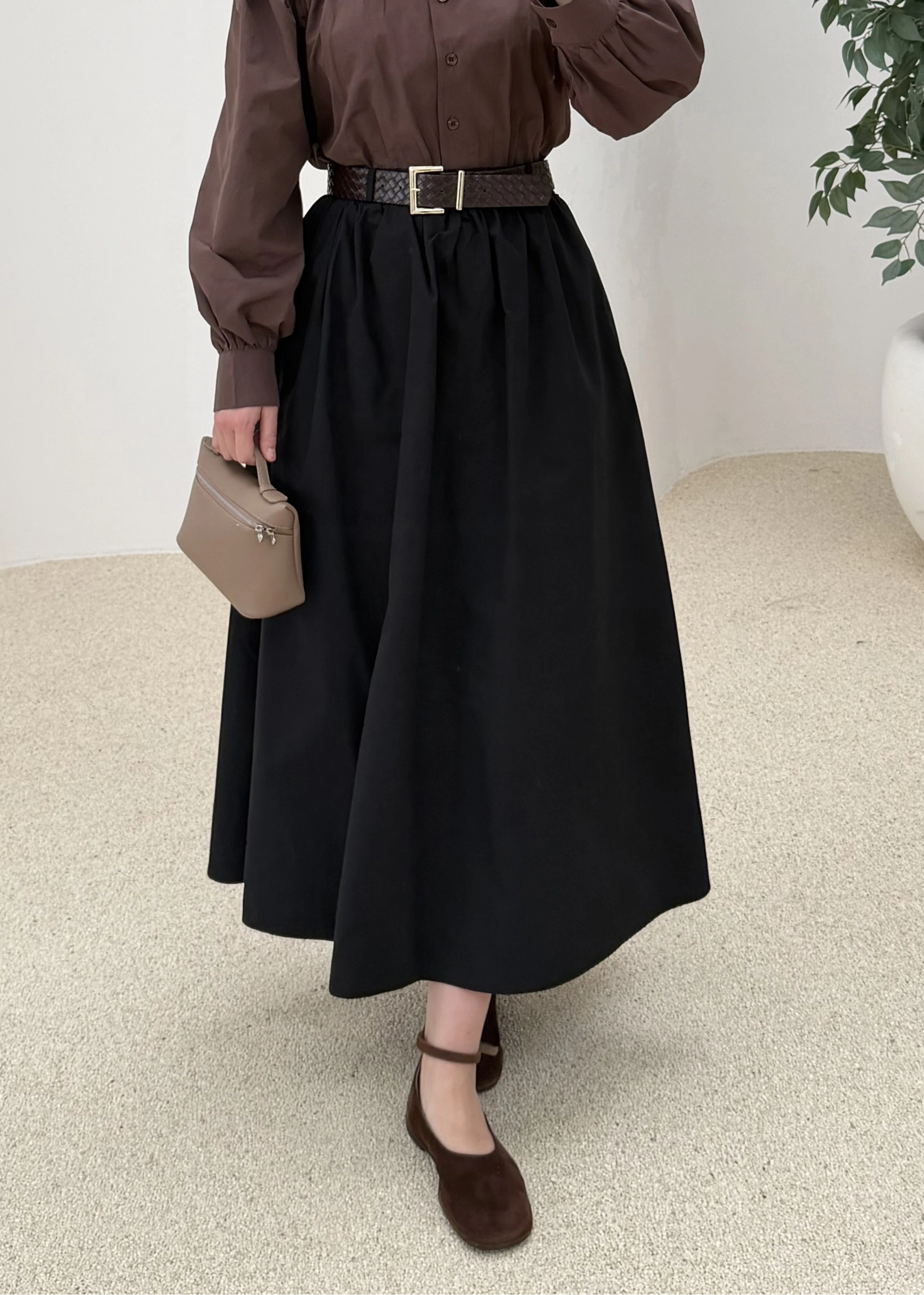 1273 KEMERLİ BÜZGÜLÜ ETEK SİYAH