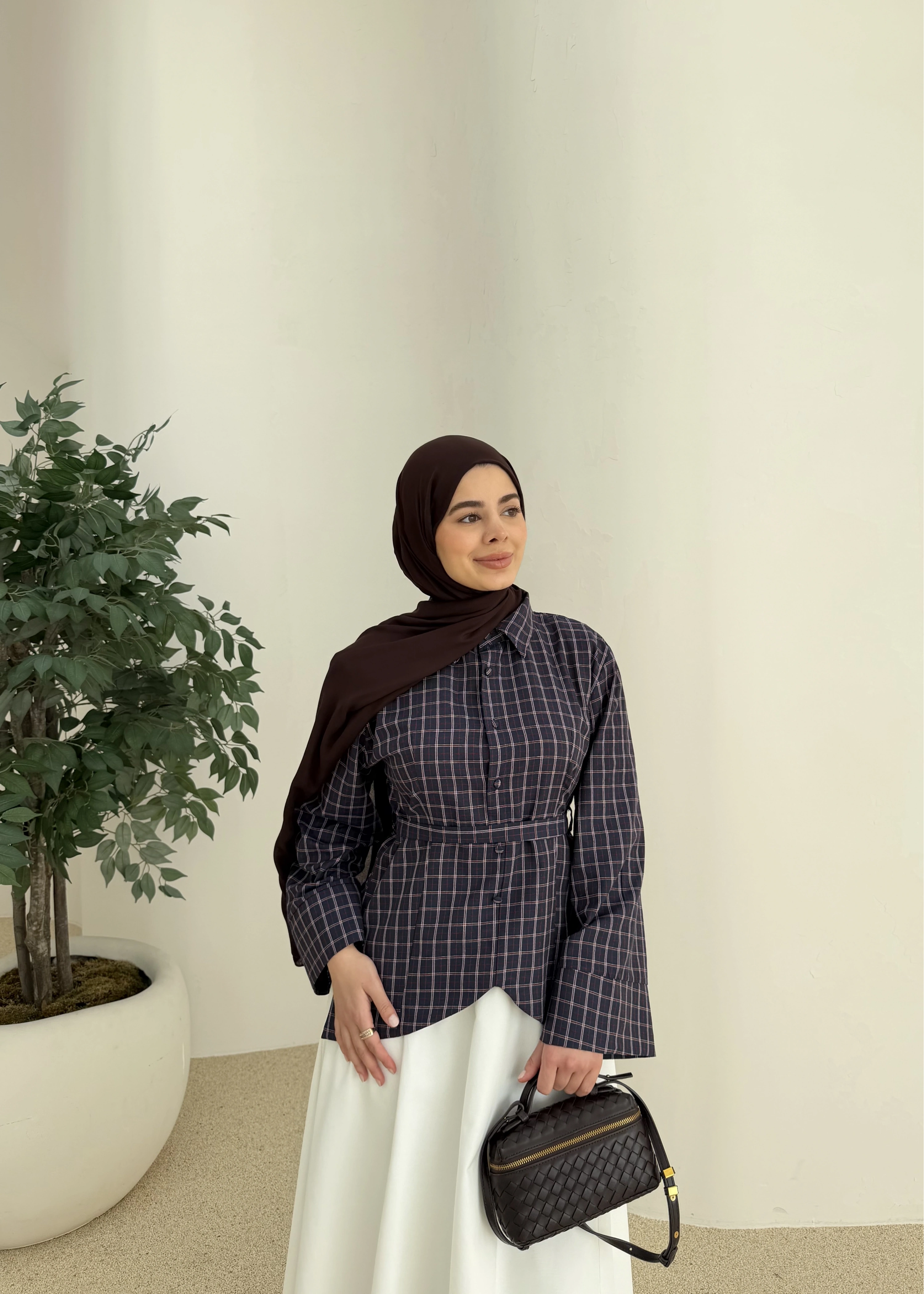 2000 Bel detaylı ekose kırmızı geçişli gömlek