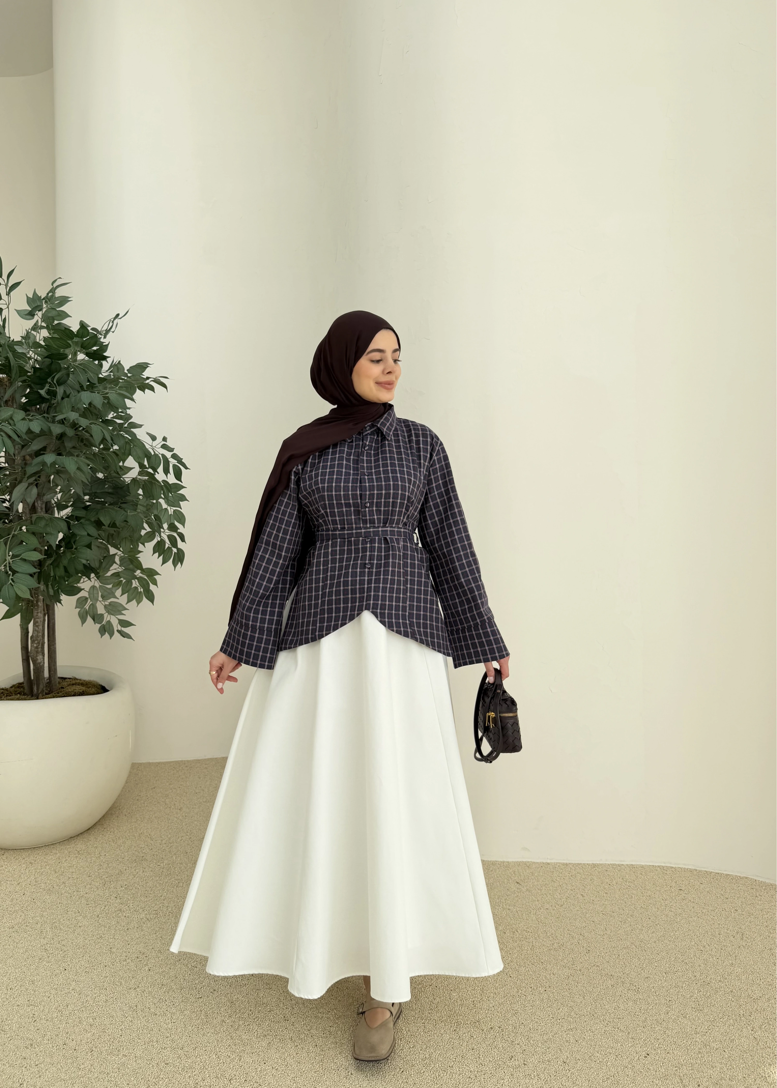 2000 Bel detaylı ekose kırmızı geçişli gömlek