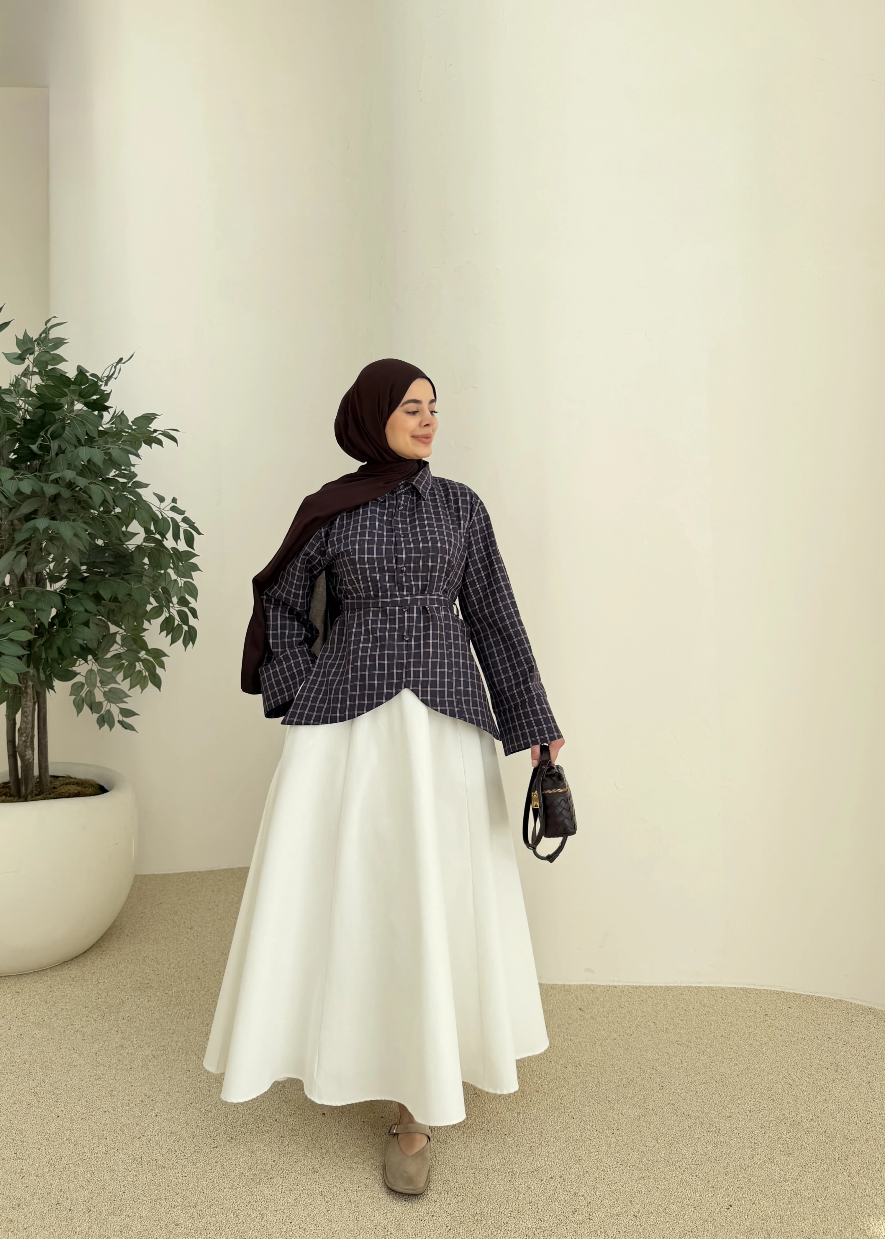 2000 Bel detaylı ekose kırmızı geçişli gömlek