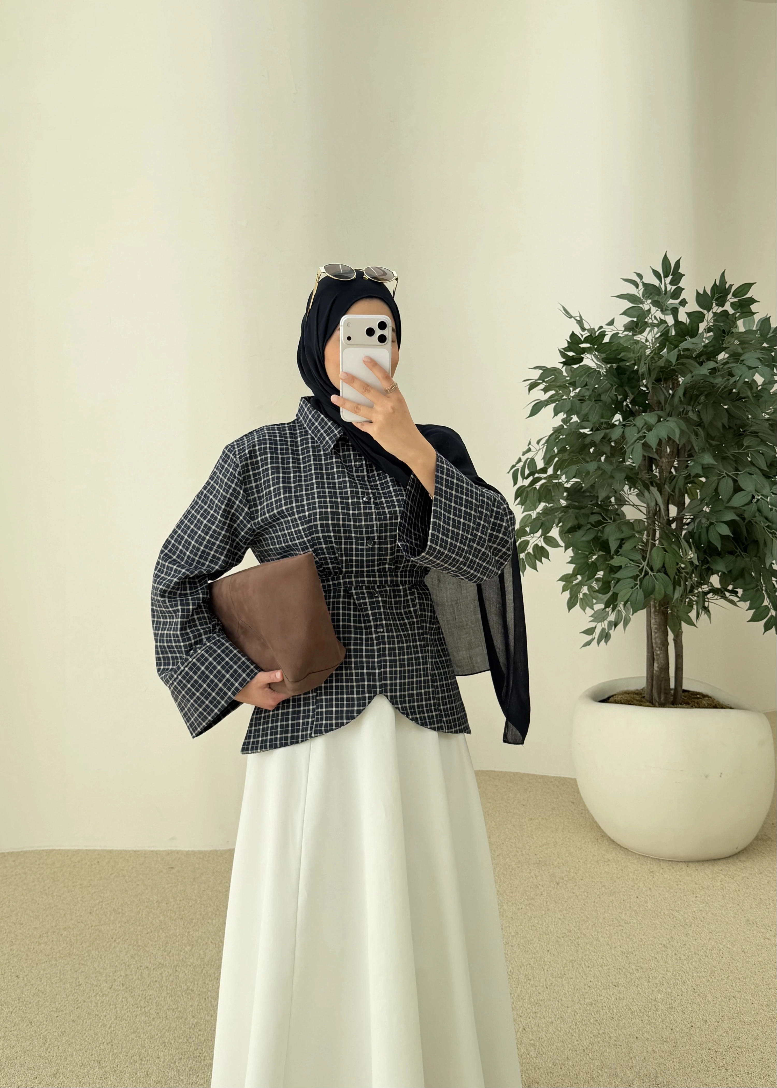 2000 Bel detaylı ekose mavi geçişli gömlek