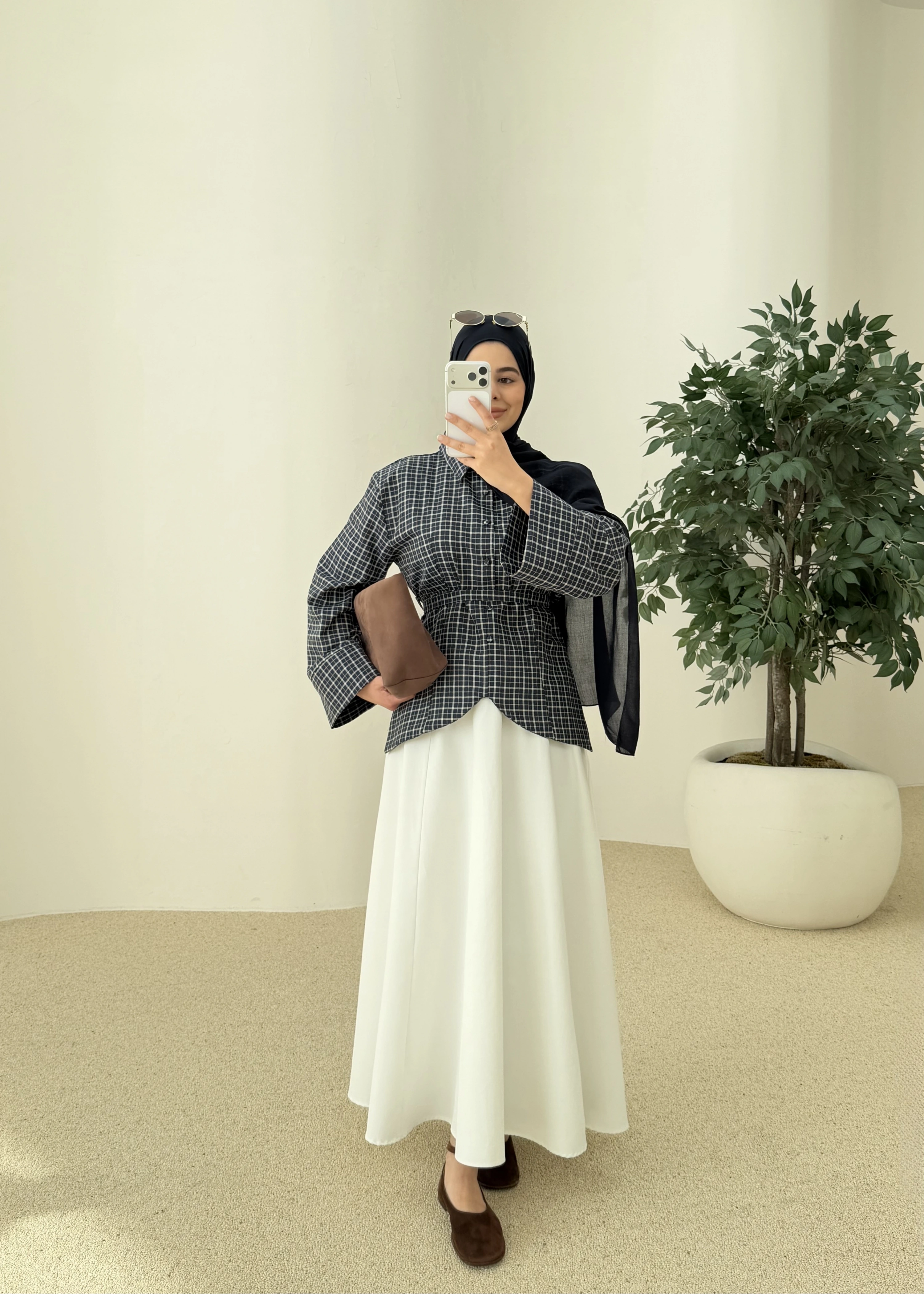 2000 Bel detaylı ekose mavi geçişli gömlek