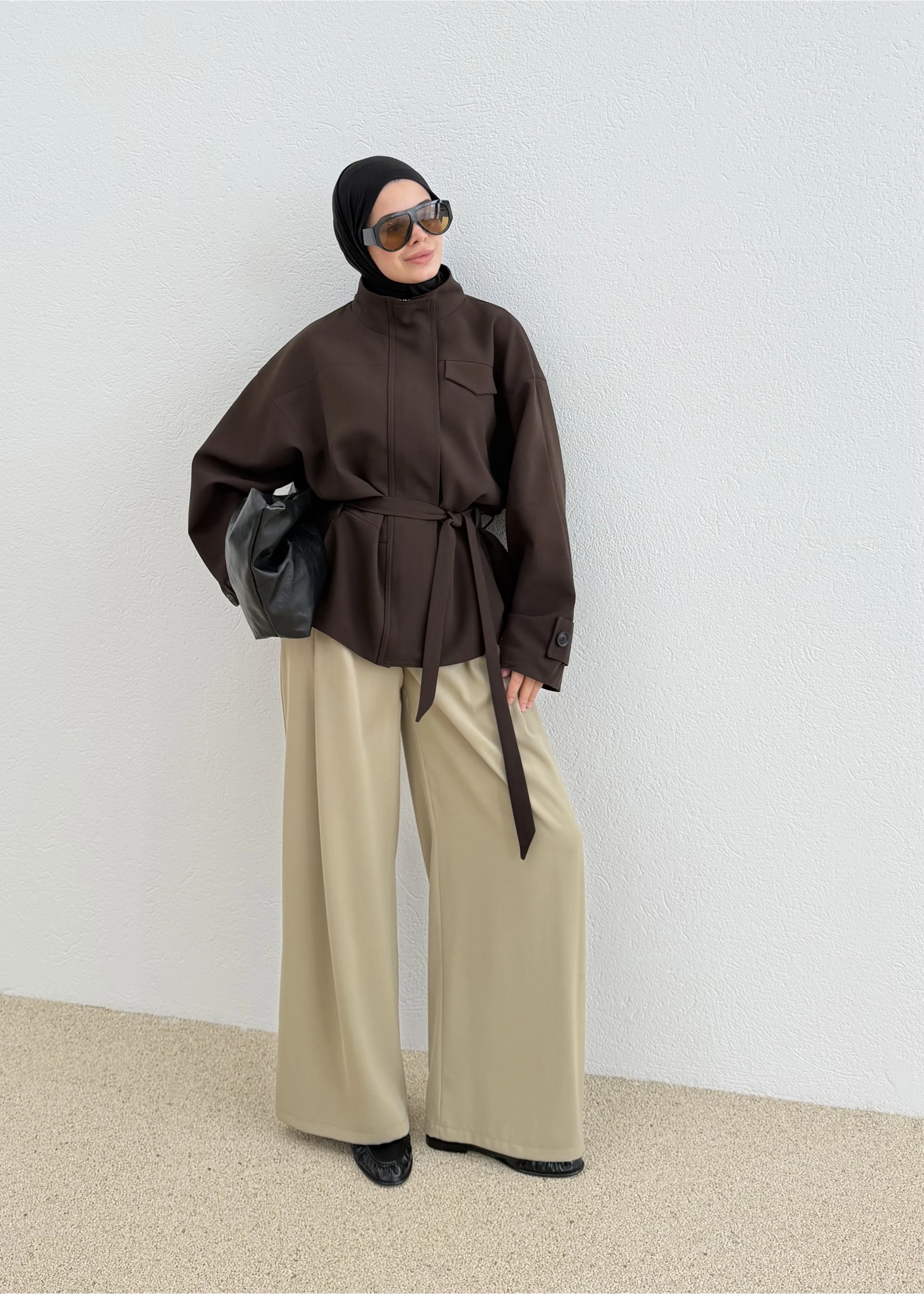 2119 SELECTİON BEL KEMERLİ CEKET KAHVE