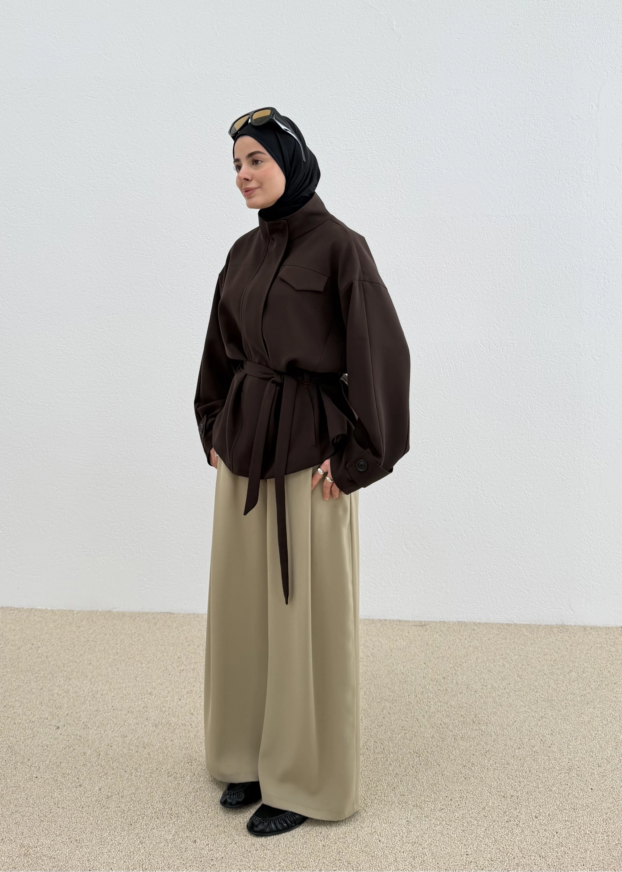 2119 SELECTİON BEL KEMERLİ CEKET KAHVE