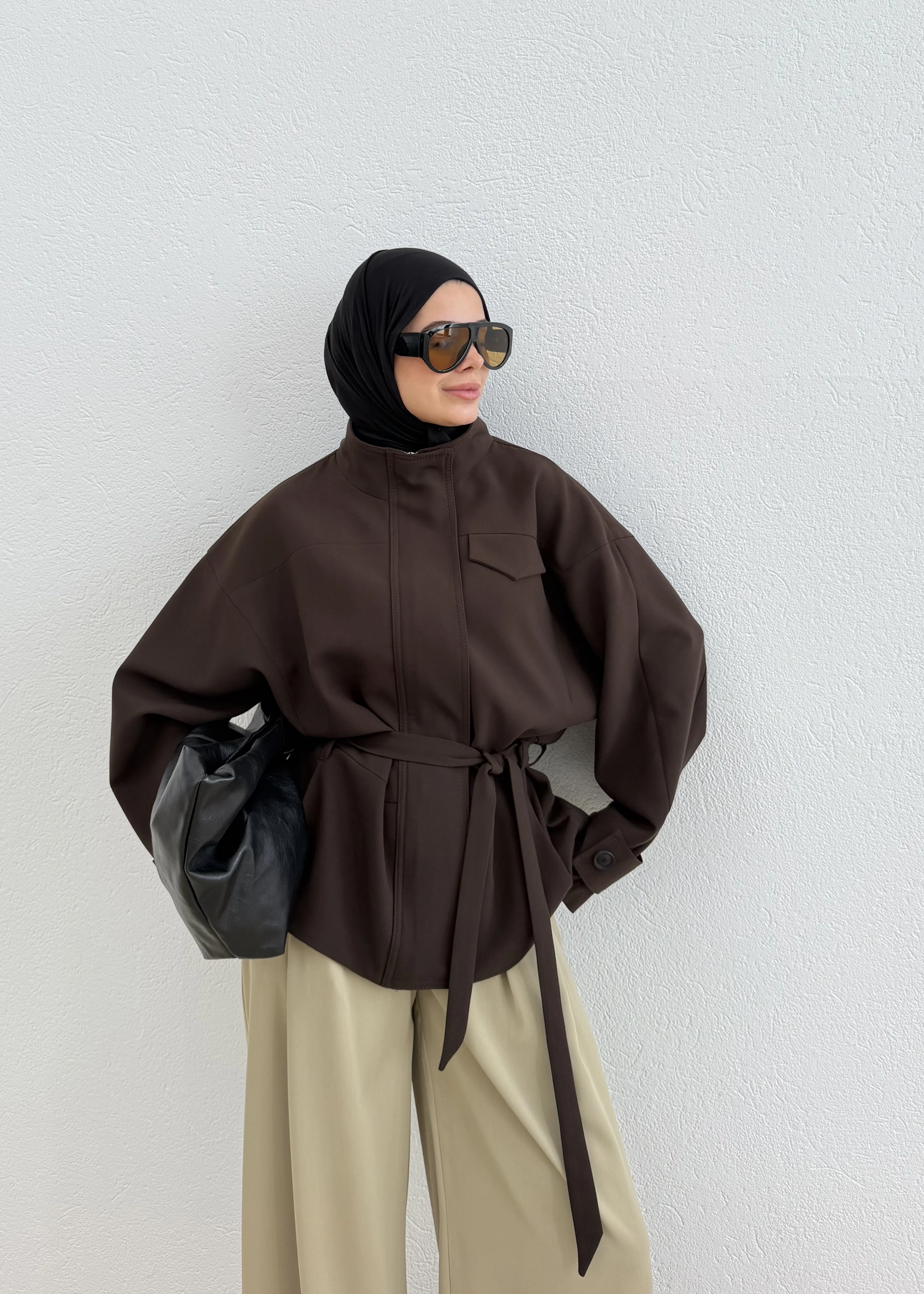 2119 SELECTİON BEL KEMERLİ CEKET KAHVE