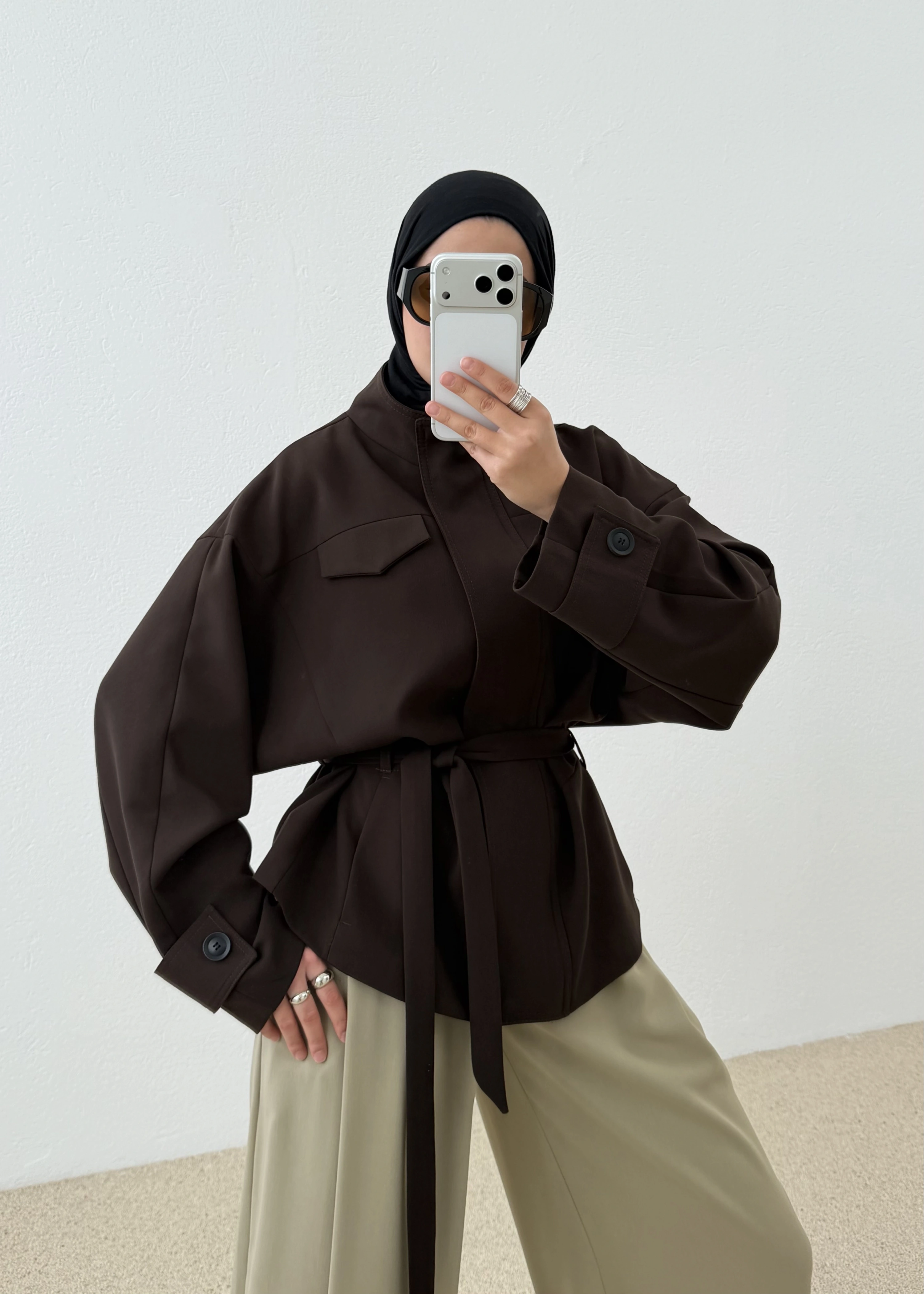 2119 SELECTİON BEL KEMERLİ CEKET KAHVE